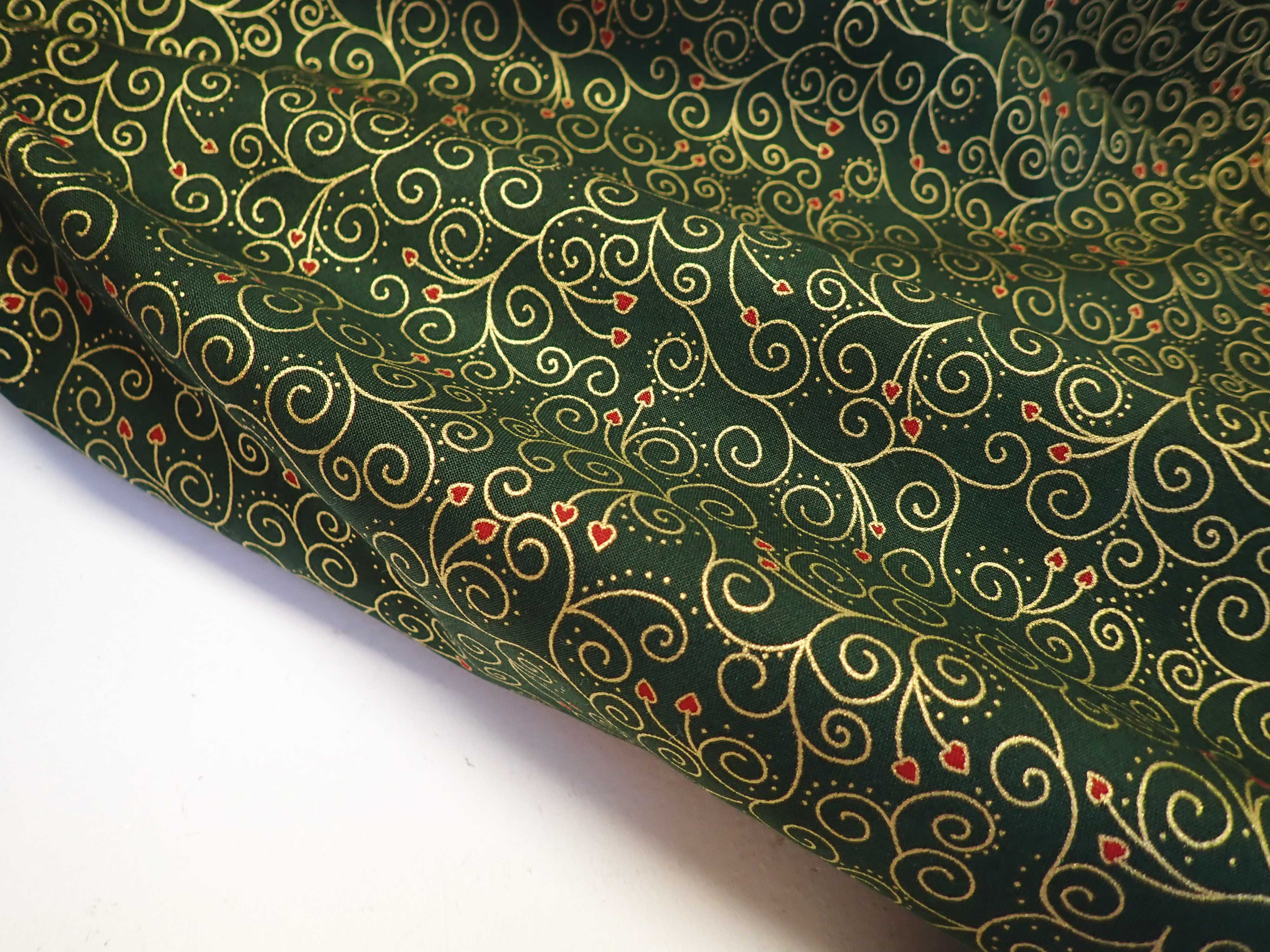 LÁTKA - VÁNOČNÍ - ZELENÁ + ZLATÉ ORNAMENTY