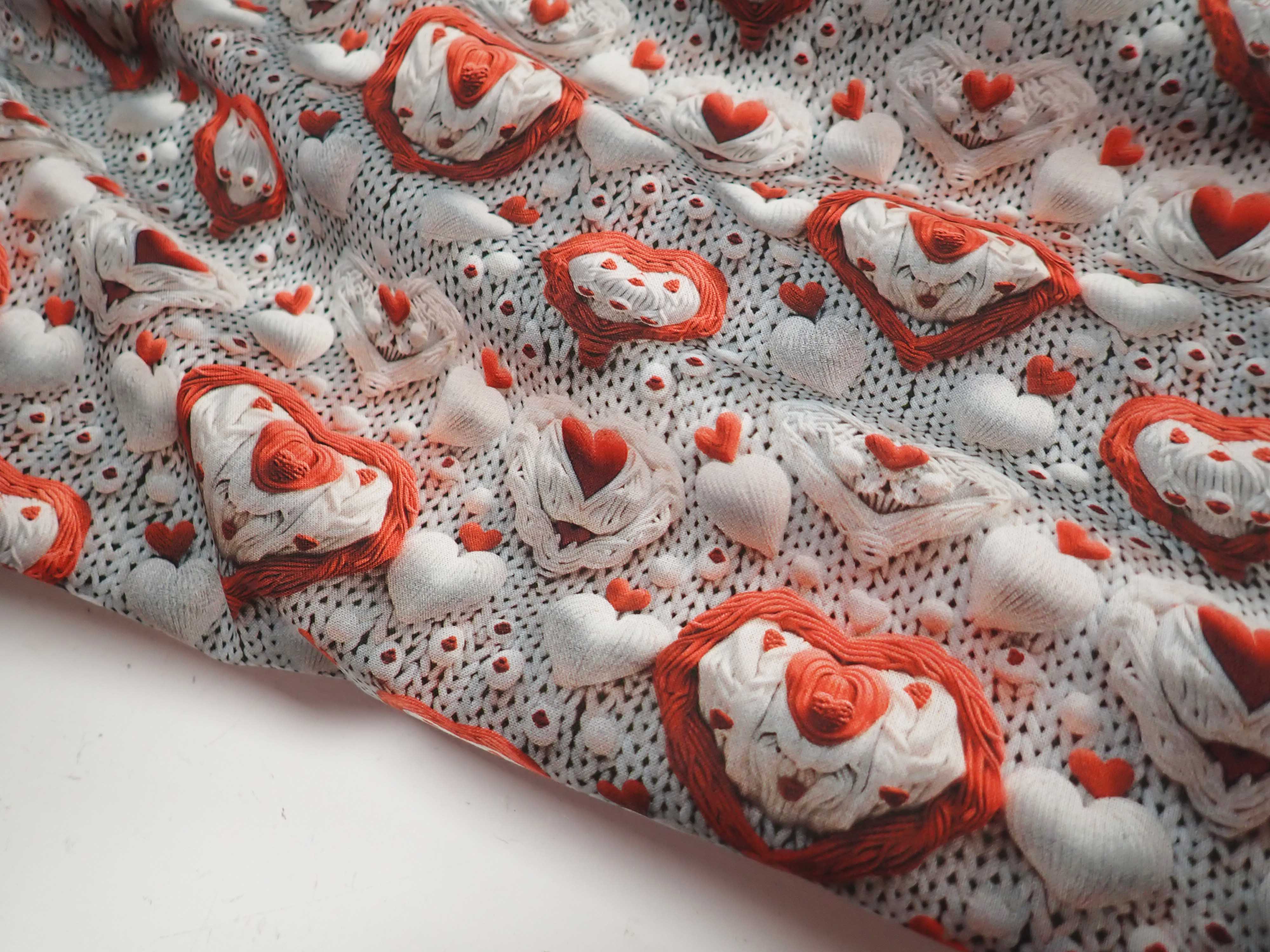 LÁTKA - POPELÍN - FOTOTISK - SRDÍČKA + SVETR