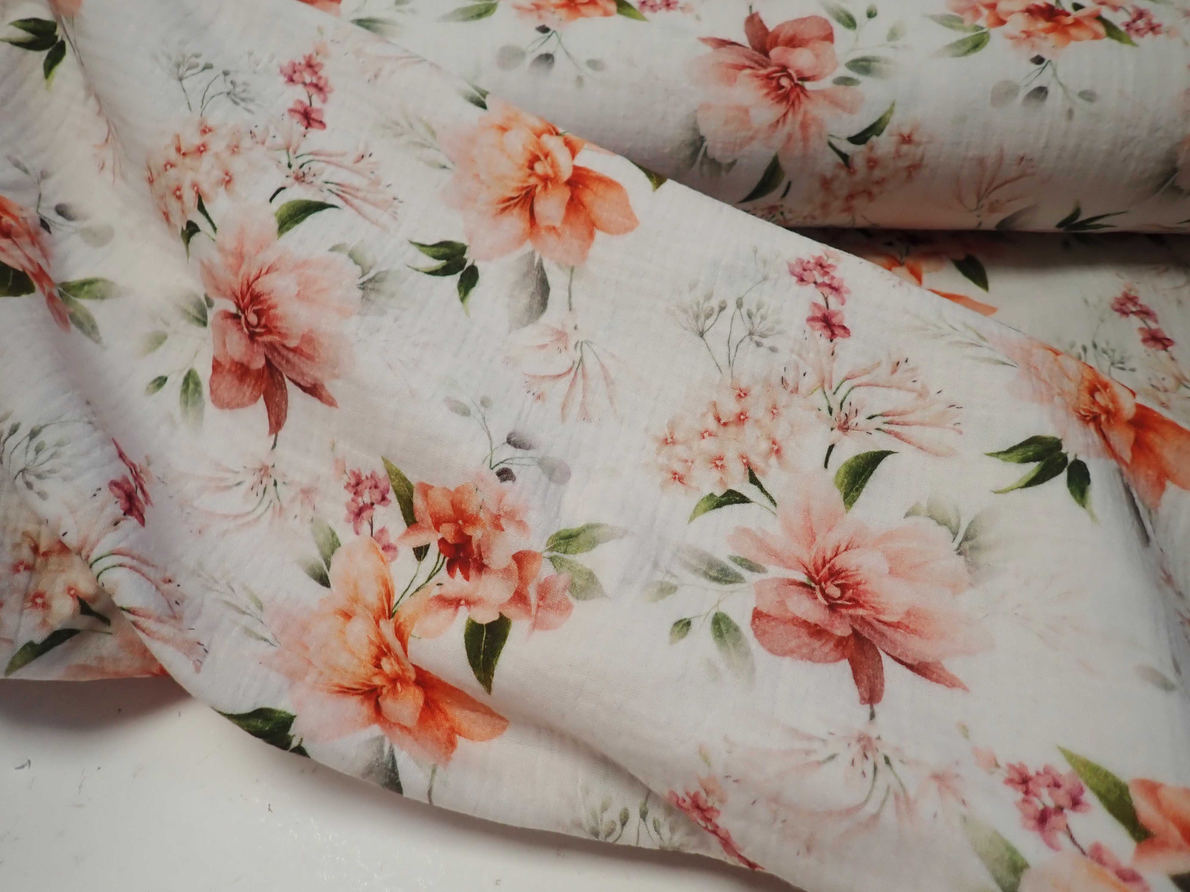 MUŠELÍN - DVOJITÁ GÁZOVINA - FOTOTISK - KVĚTY