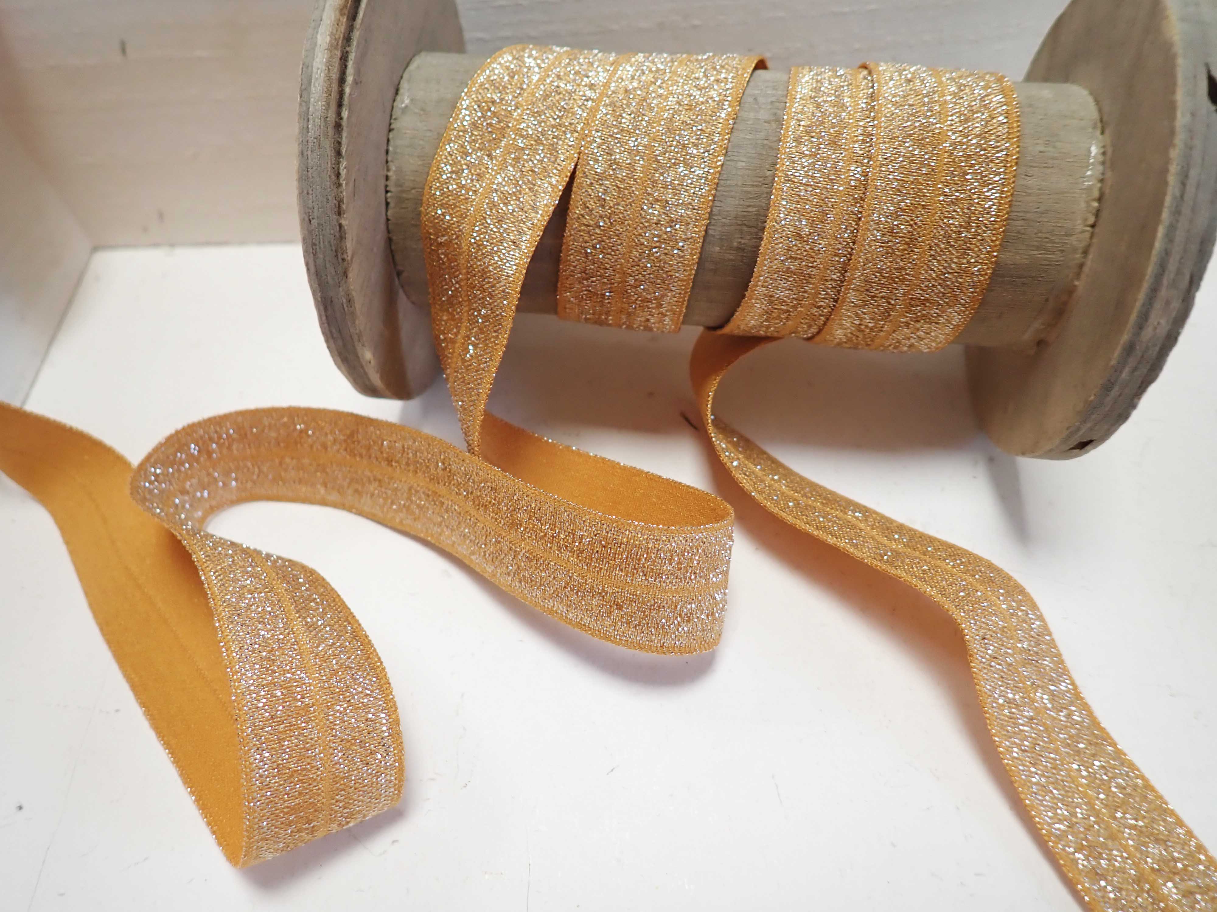 ELASTICKÝ ŠIKMÝ PROUŽEK S GLITRY - HOŘČICOVÁ + STŘÍBRNÁ