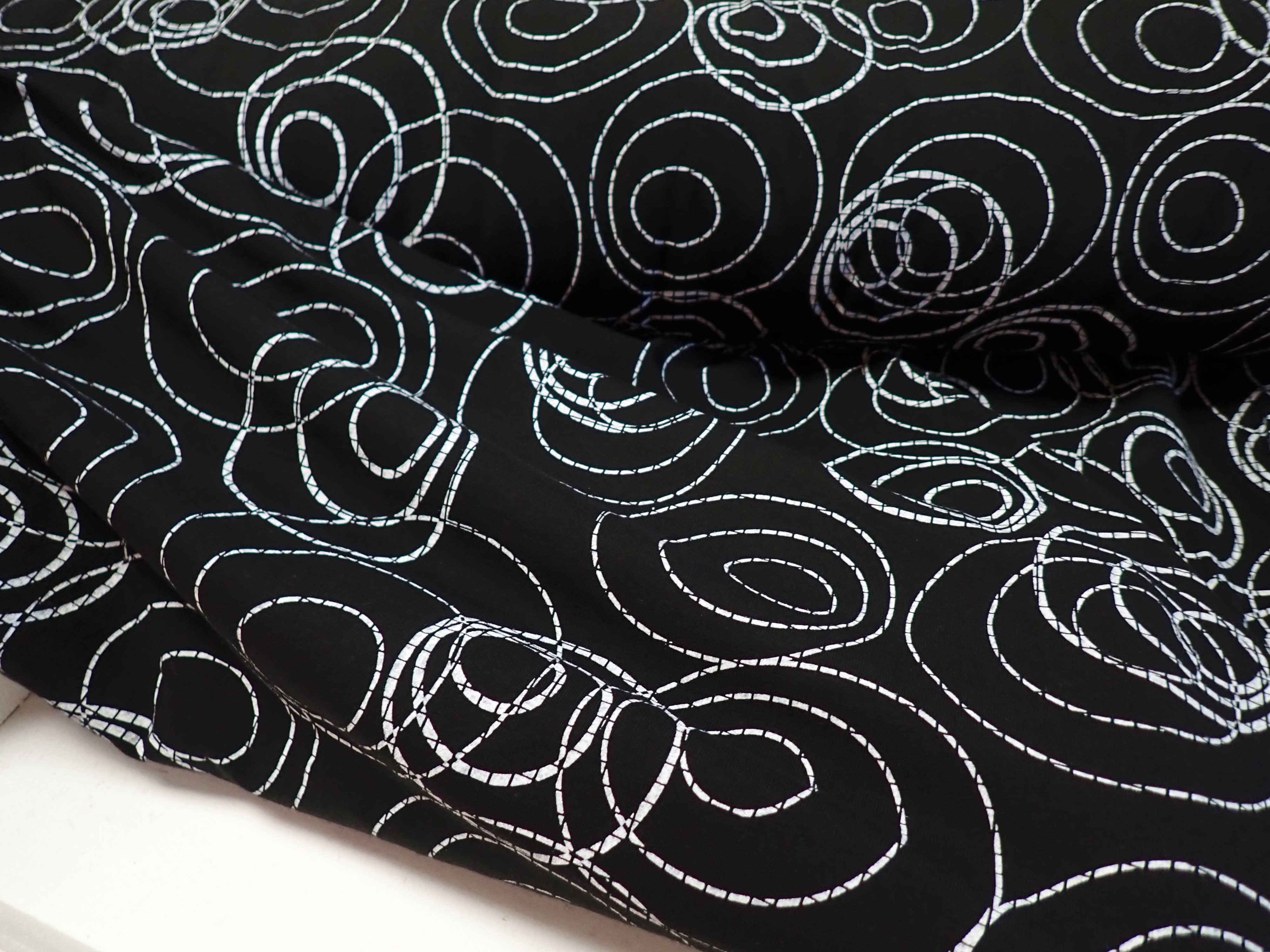 PLETENINA - JERSEY - ČERNÁ + BÍLÁ