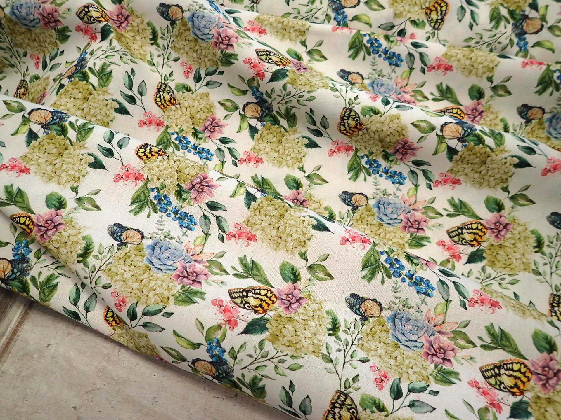 LÁTKA - POPELÍN - KVĚTY + MOTÝLCI