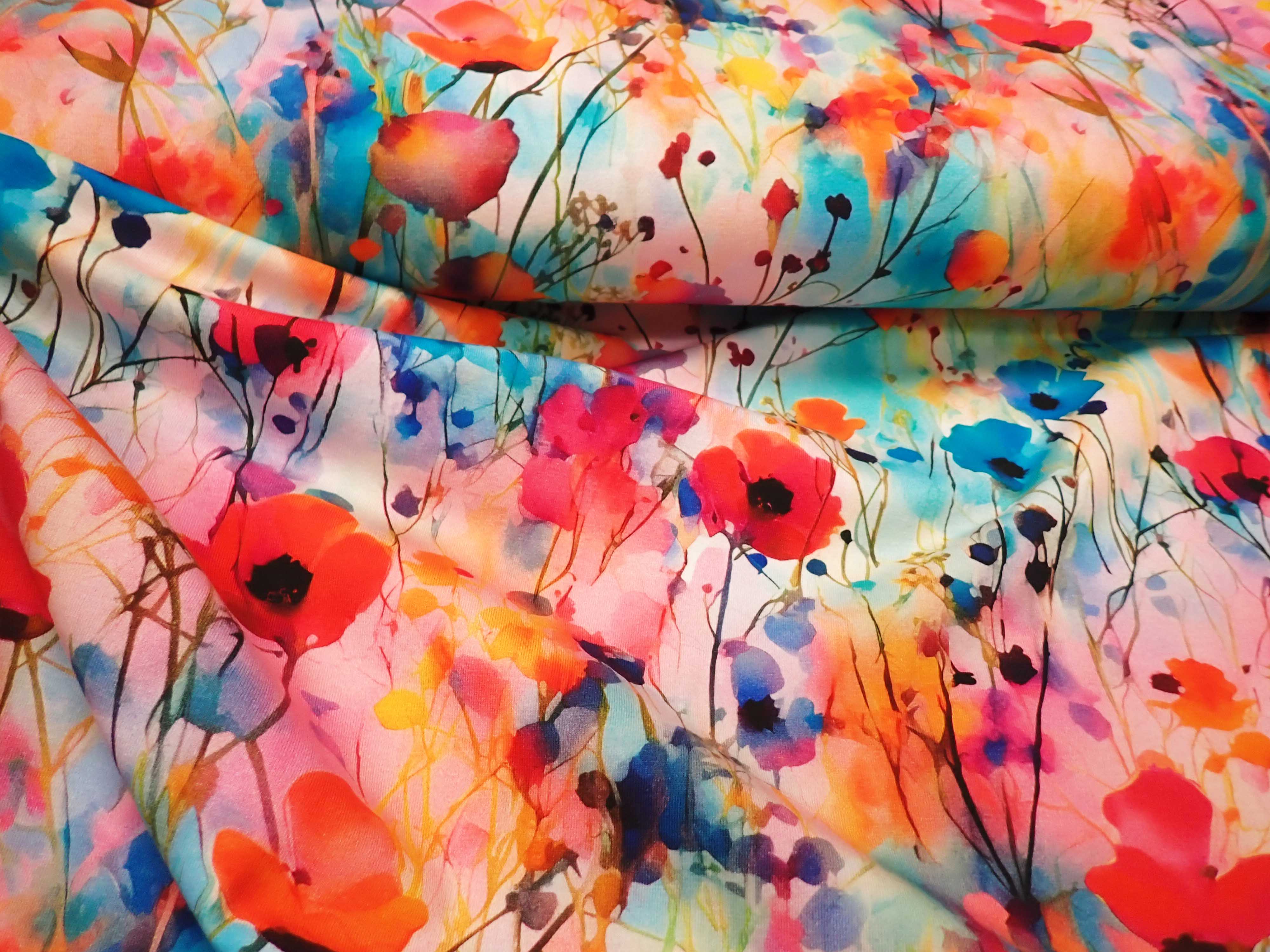 PLETENINA - JERSEY - FOTOTISK - BAREVNÉ KVĚTY