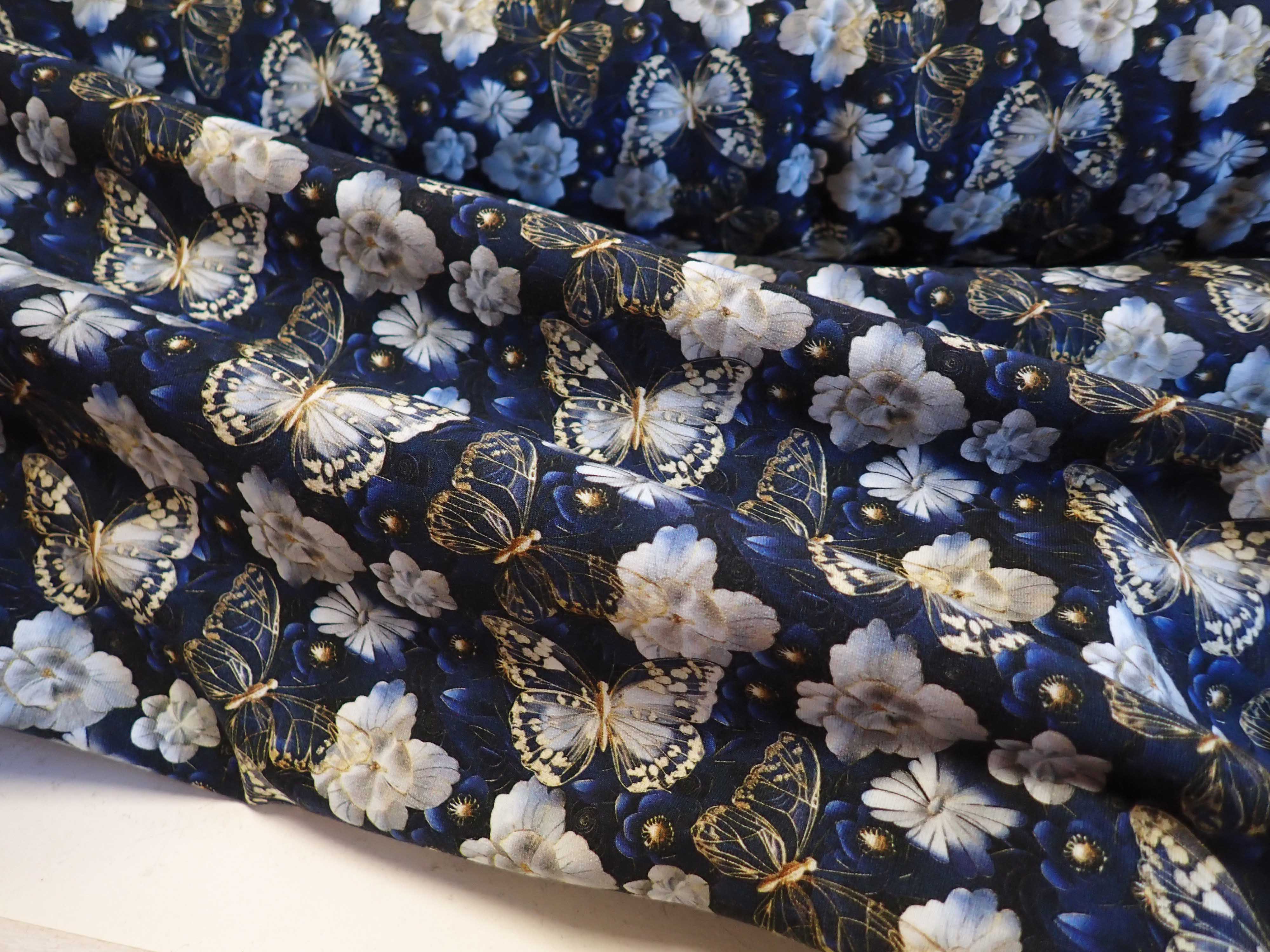 PLETENINA - JERSEY - FOTOTISK - KVĚTY + MOTÝLCI