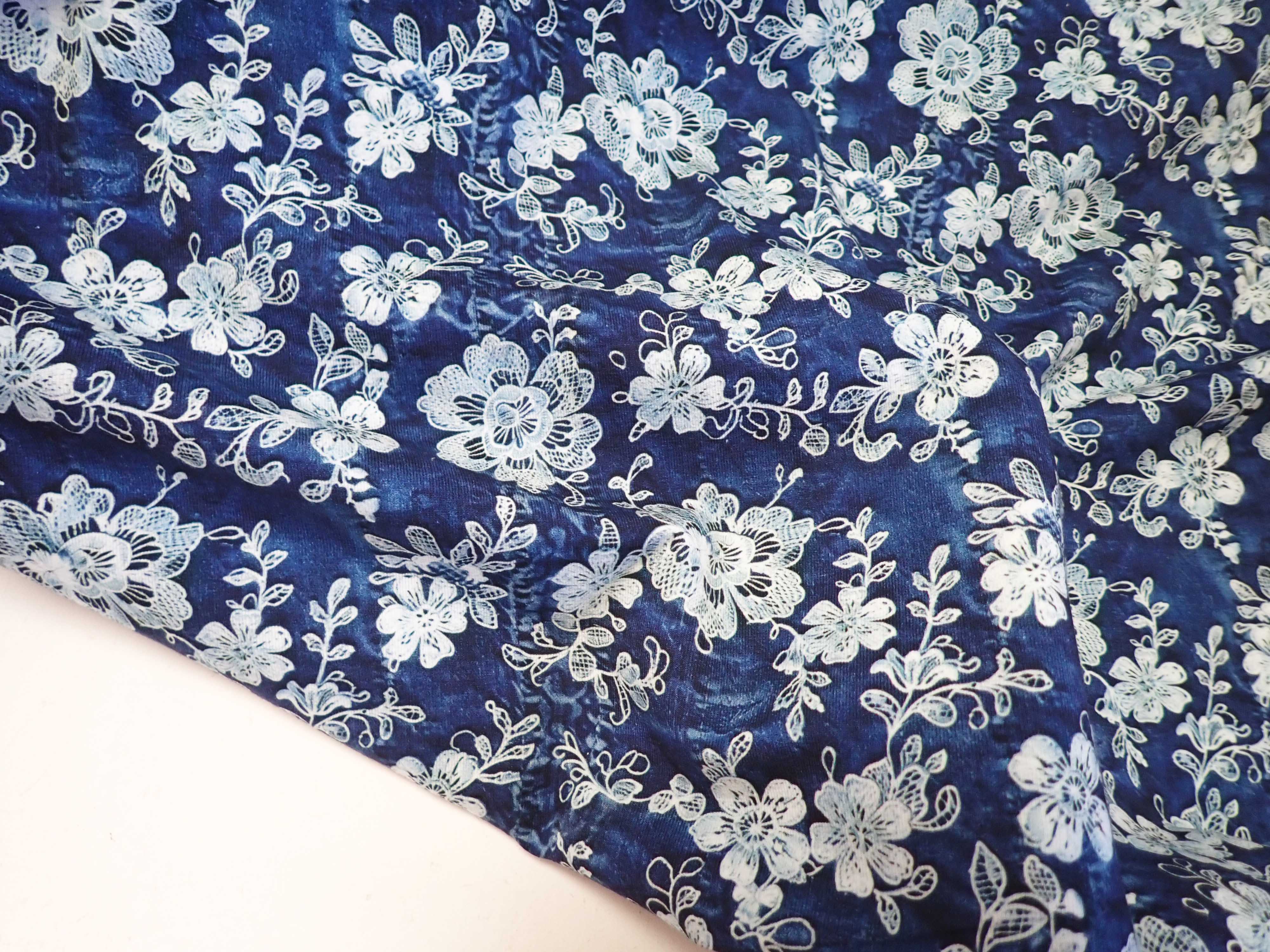 PLETENINA - JERSEY - FOTOTISK - DŽÍNOVINA + KVĚTY