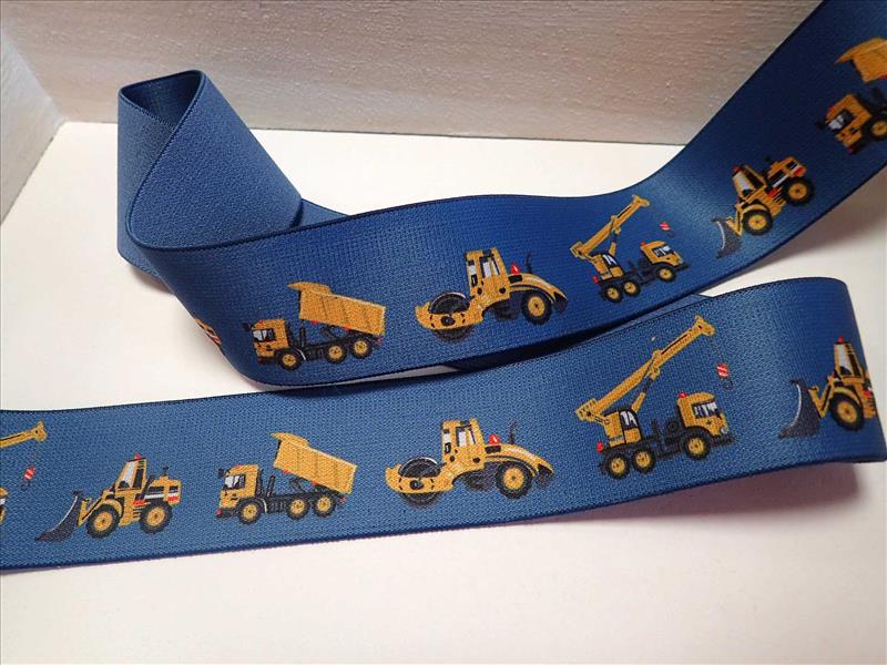 Gumička  - PRUŽENKA - DŽÍNOVĚ MODRÁ + BAGRY - 40 MM