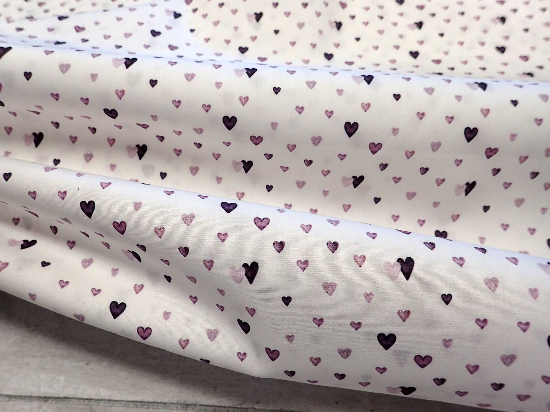 LÁTKA - POPELÍN - FOTOTISK - FIALOVÁ SRDÍČKA