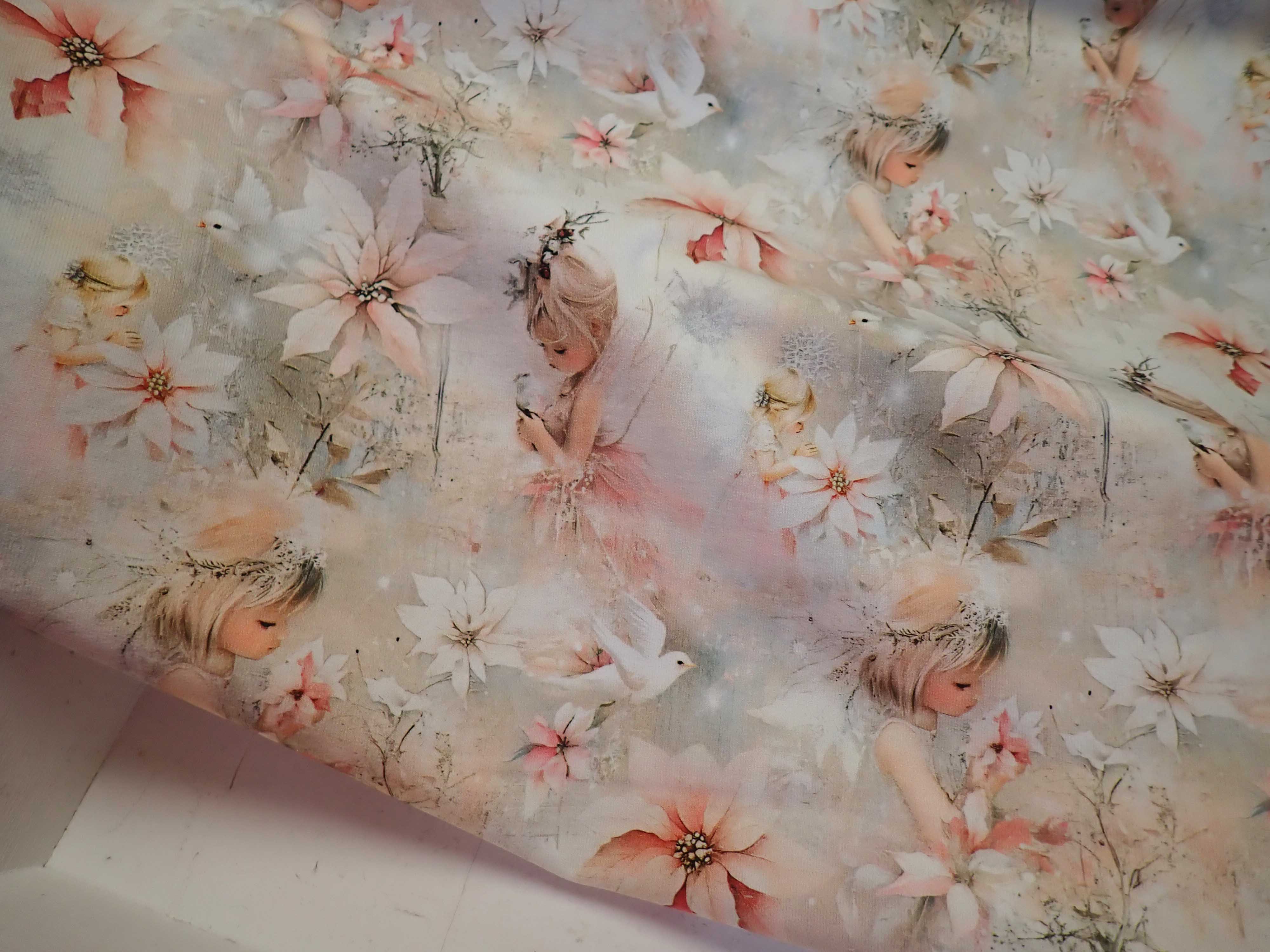 LÁTKA - TEPLÁKOVINA - FOTOTISK - VÍLY + KVĚTY