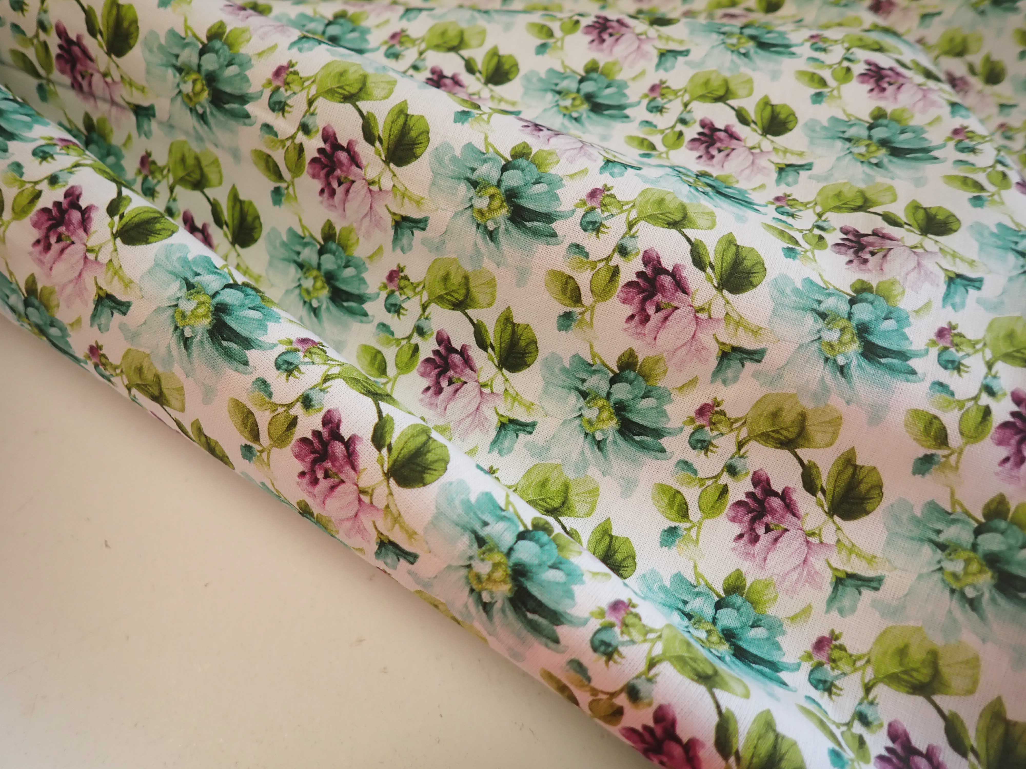 LÁTKA - POPELÍN - KVĚTY - FIALOVÁ + TYRKYSOVÁ