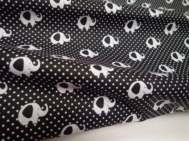 LÁTKA - ČERNÁ + SLONI + PUNTÍKY