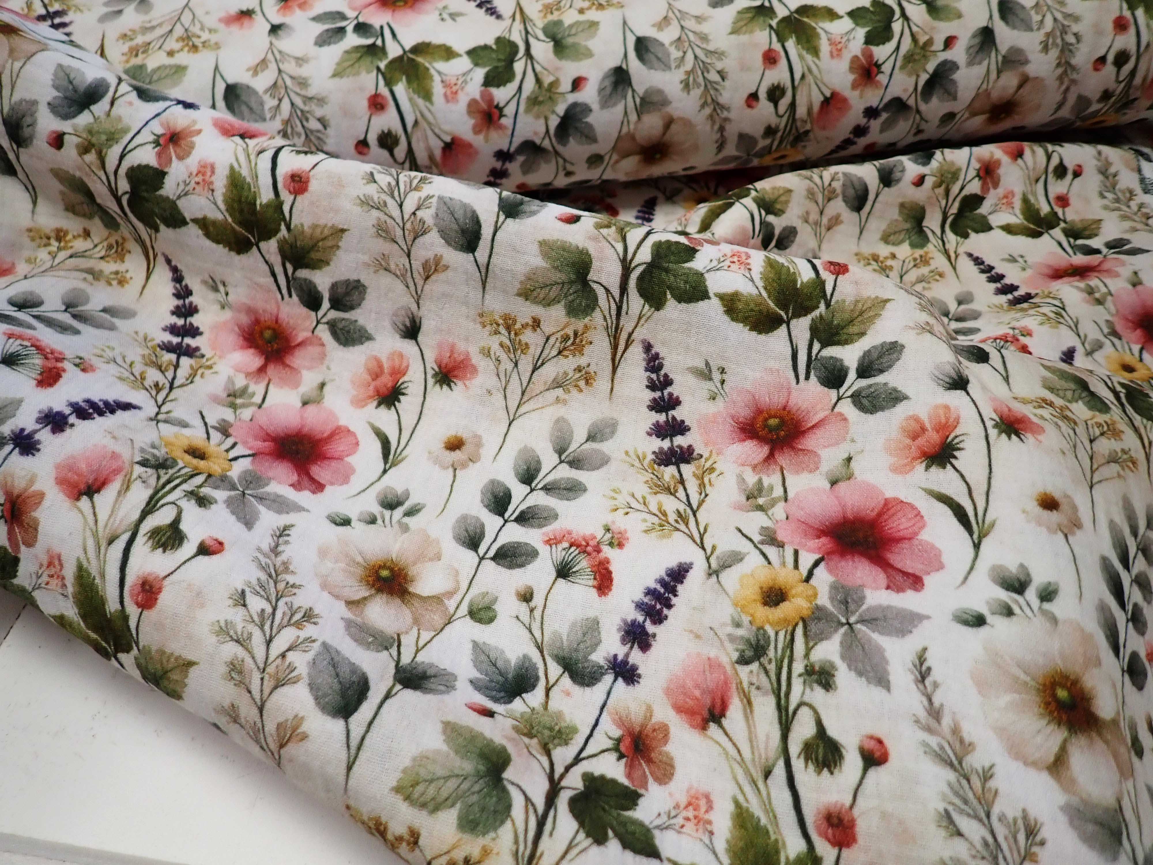 DVOJITÁ GÁZOVINA - MUŠELÍN - FOTOTISK - KVĚTY