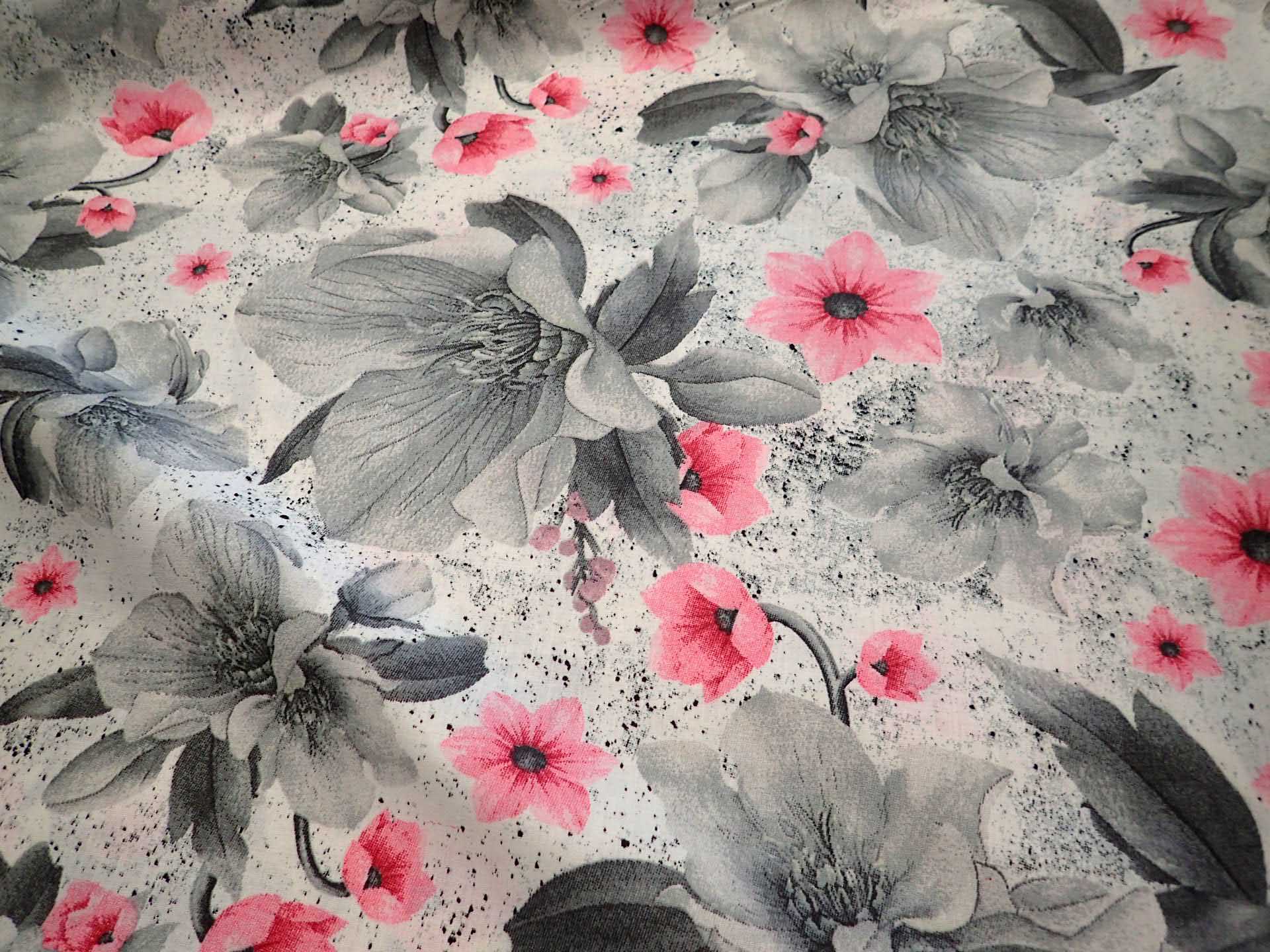 LÁTKA - KVĚTY - RŮŽOVÁ + ŠEDÁ