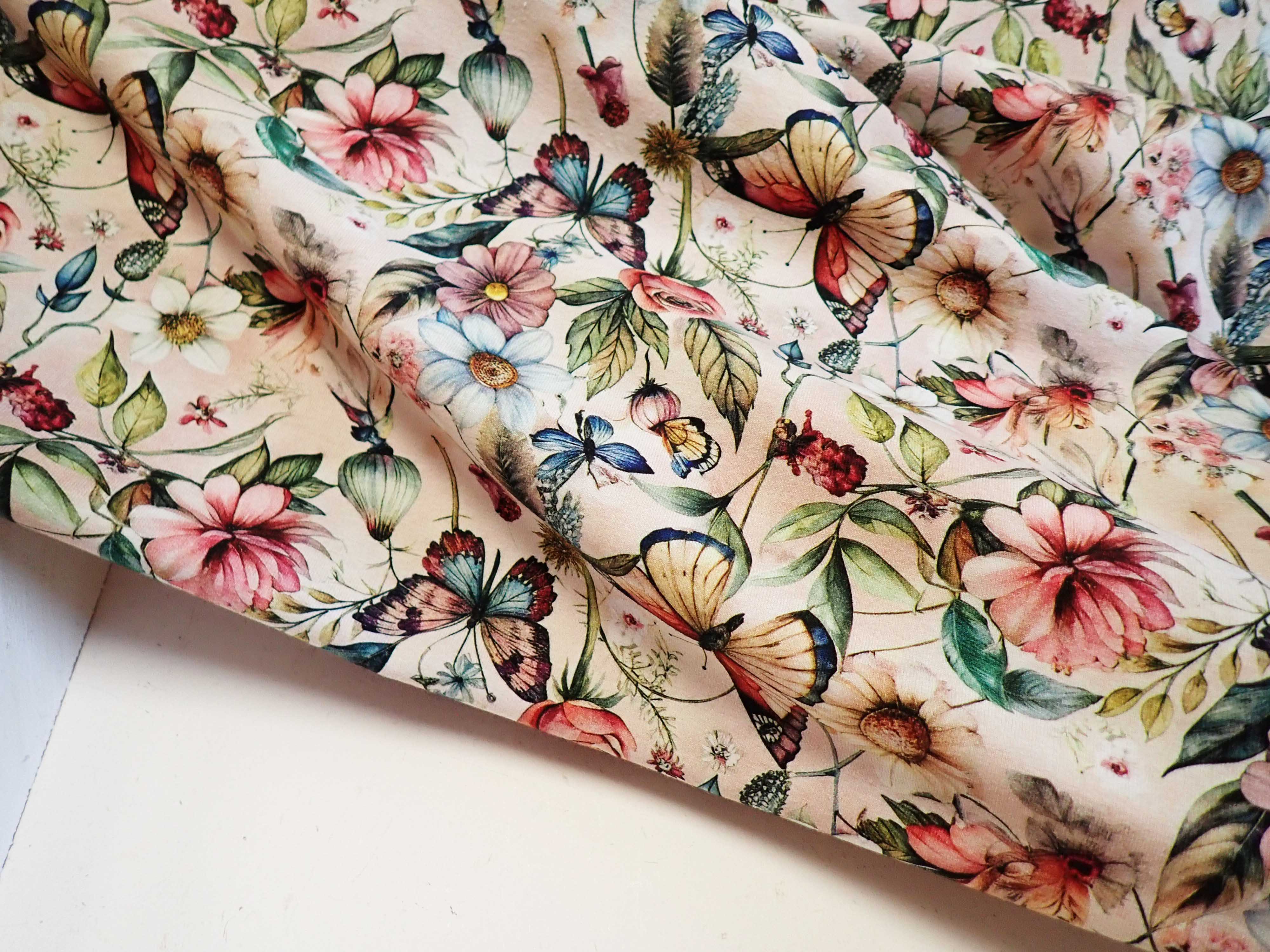 PLETENINA - JERSEY - FOTOTISK - KYTIČKY + MOTÝLCI