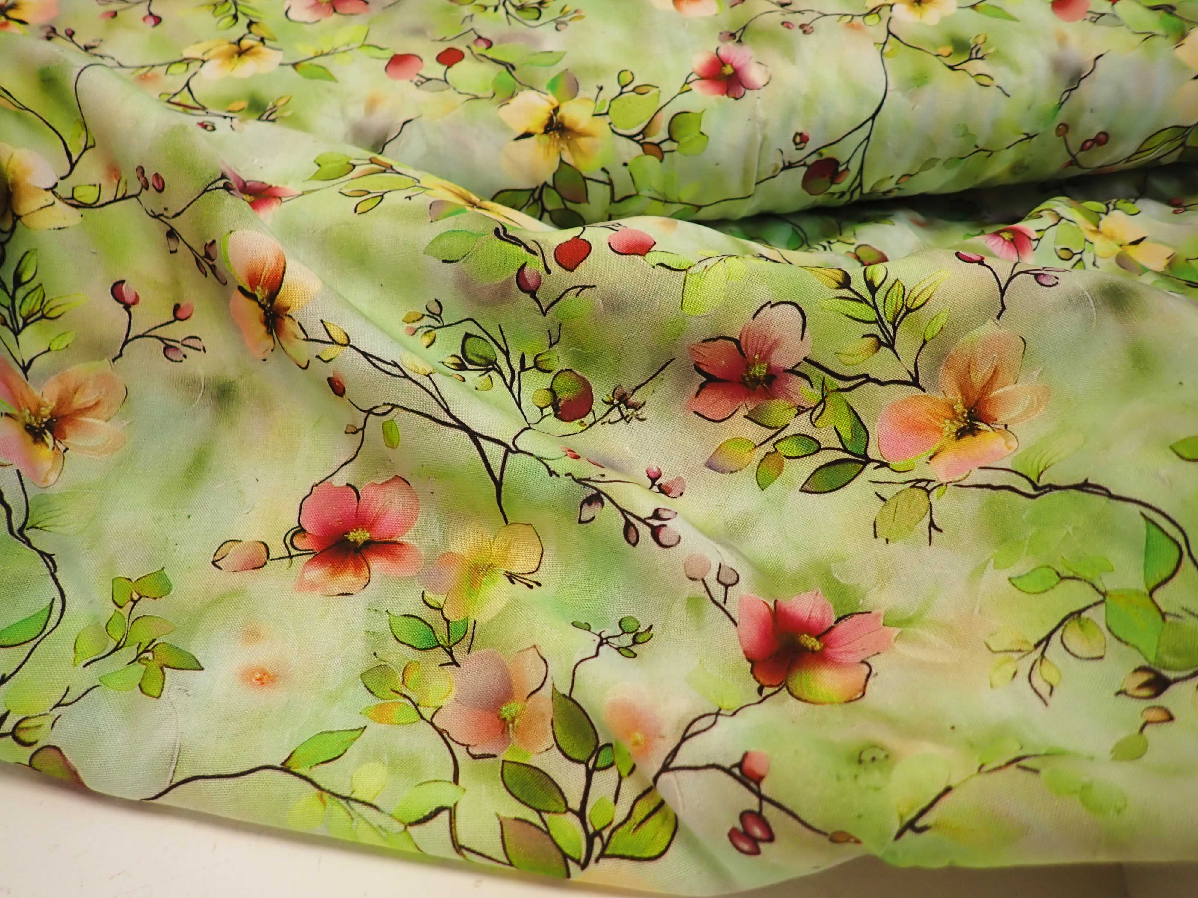 LÁTKA - UMĚLÉ HEDVÁBÍ - FOTOTISK - ZELENÁ