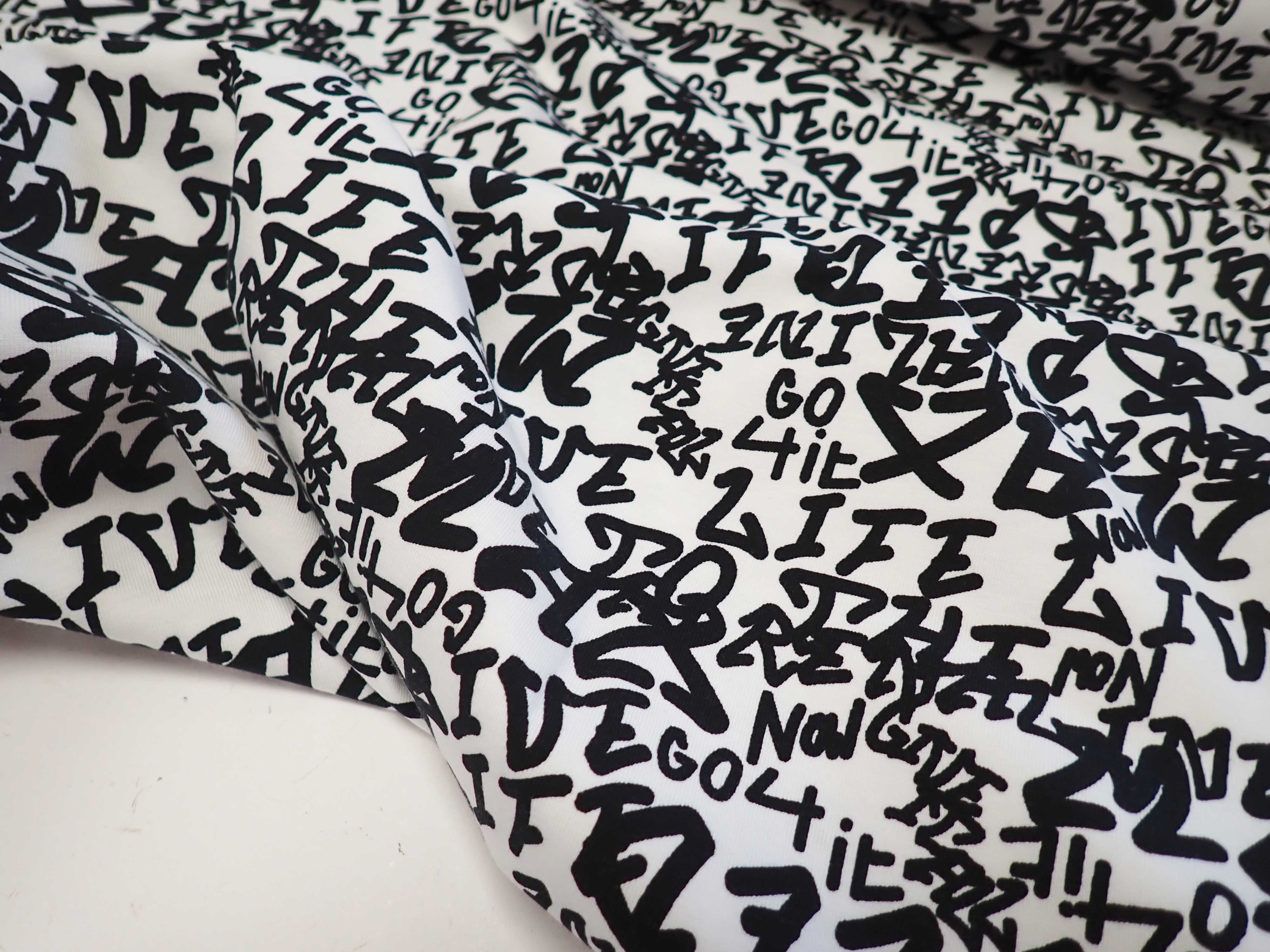 PLETENINA - JERSEY - BÍLÁ + ČERNÉ PÍSMO