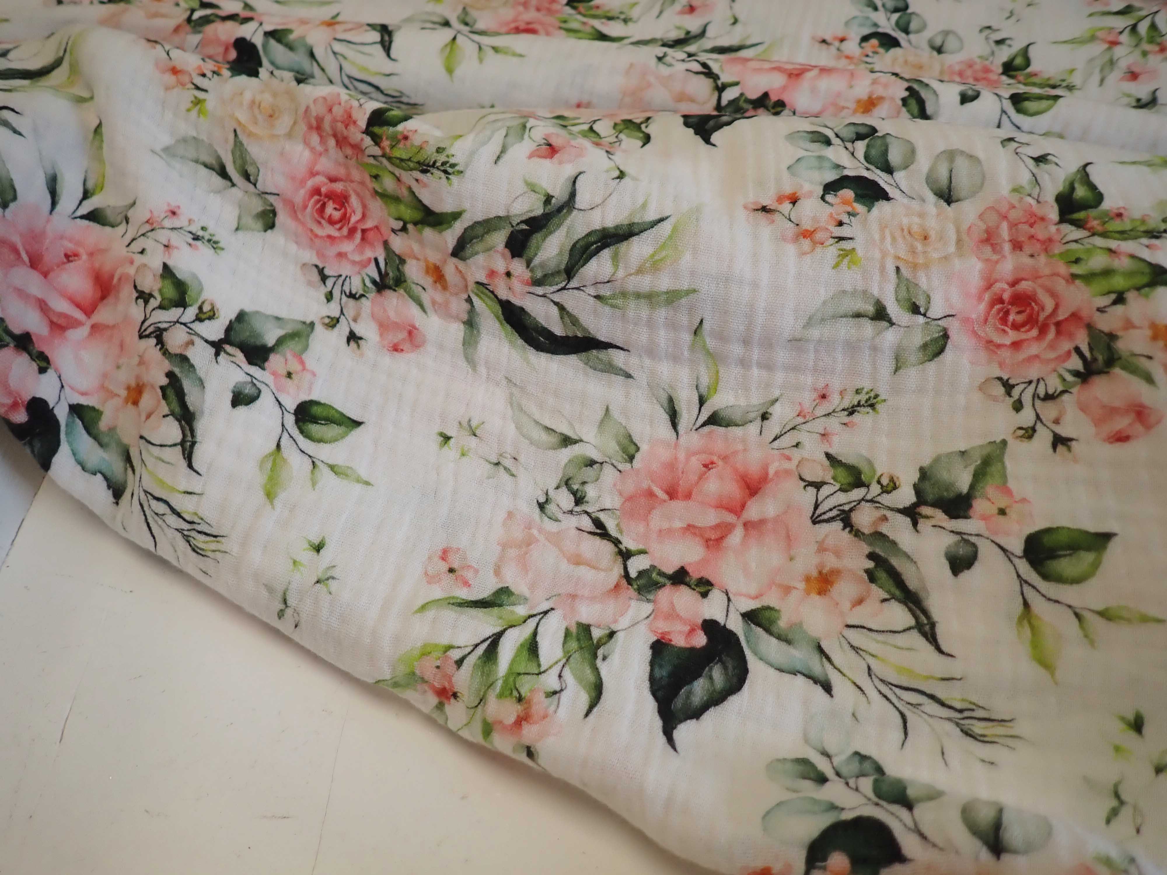 DVOJITÁ GÁZOVINA - MUŠELÍN - FOTOTISK - KVĚTY