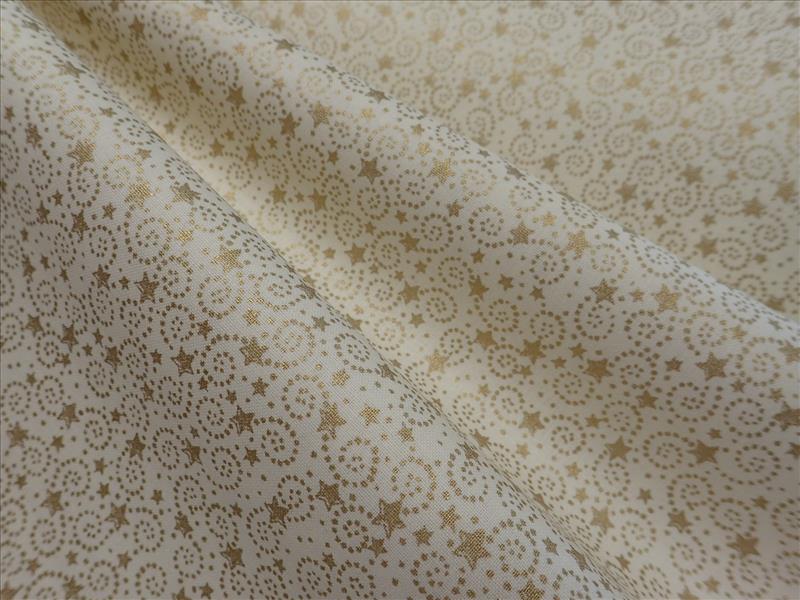 LÁTKA - VÁNOČNÍ - SMETANOVÁ + ZLATÉ SPIRÁLY A HVĚZDIČKY