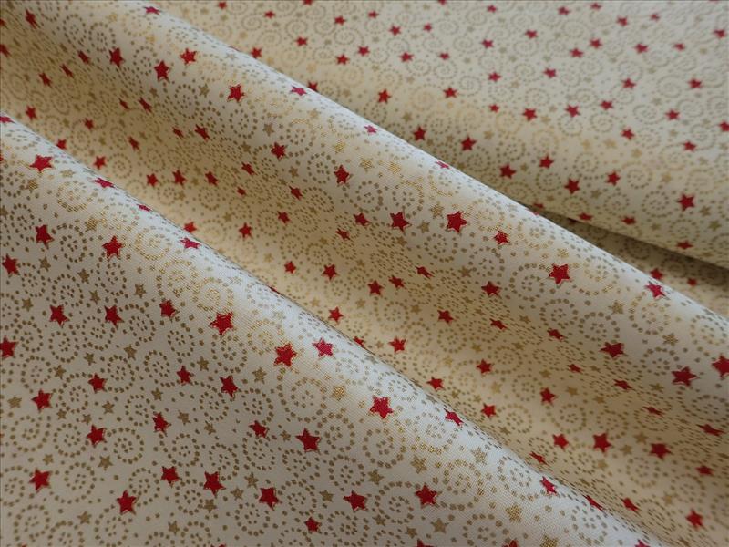 LÁTKA - VÁNOČNÍ - SMETANOVÁ + ZLATÉ SPIRÁLKY + ČERVENÉ HVĚZDIČKY