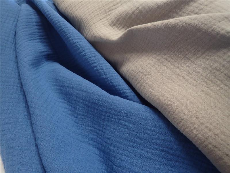 LÁTKA - DVOJITÁ GÁZOVINA - FÁČOVINA - DŽÍNOVĚ MODRÁ