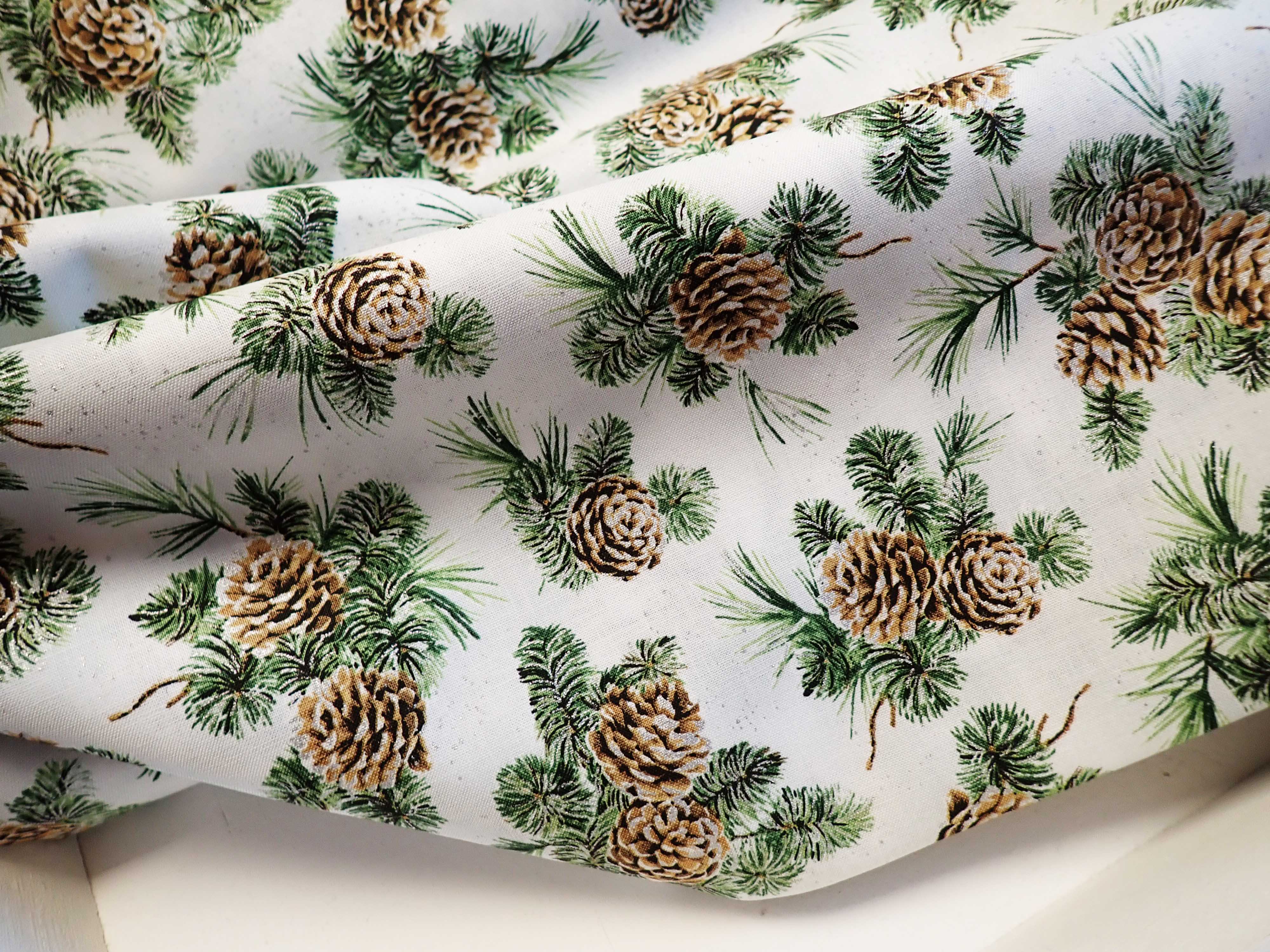 LÁTKA - VÁNOČNÍ - ŠIŠKY + STŘÍBRNÉ PUNTÍKY