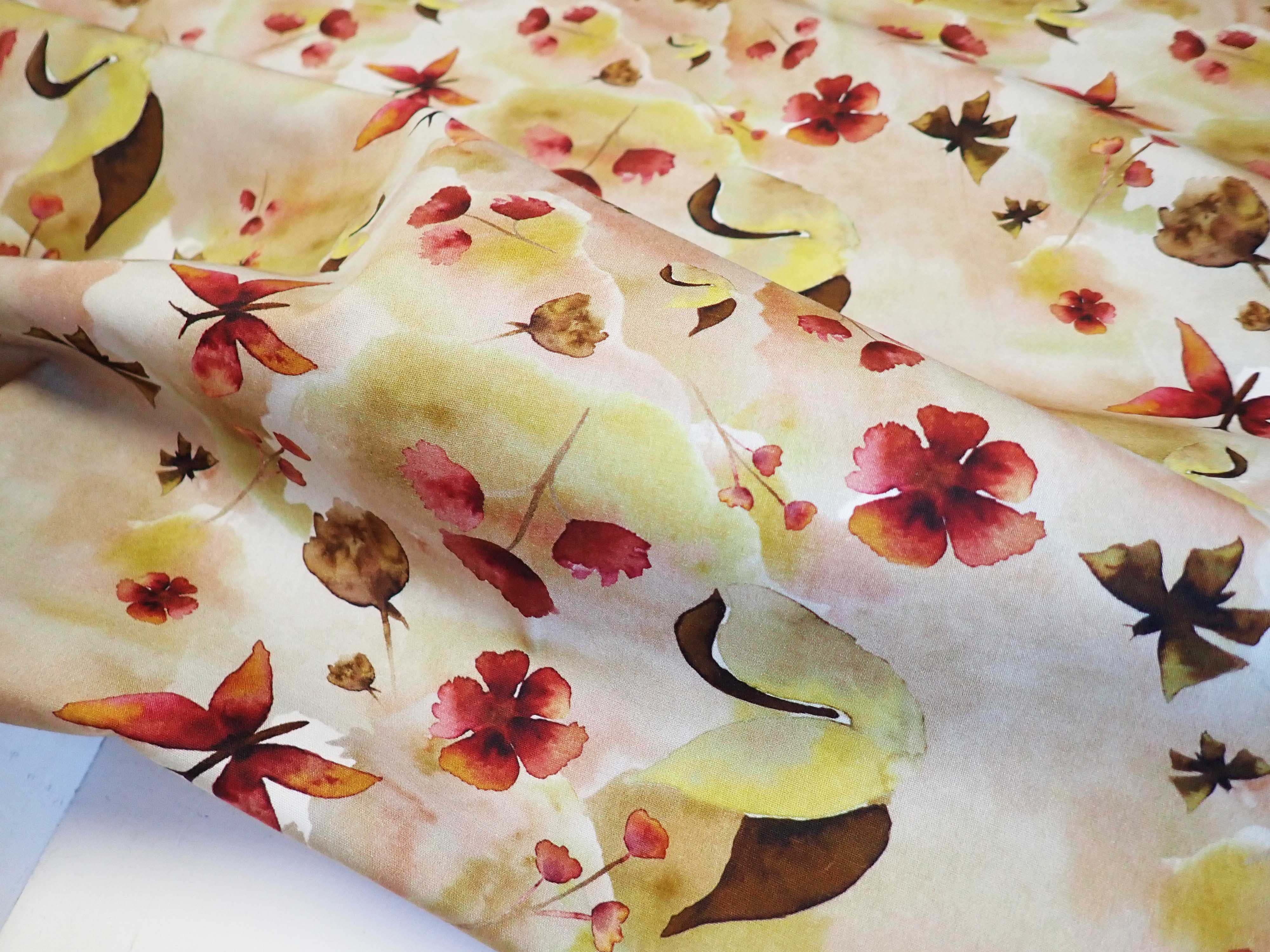 LÁTKA - POPELÍN - KVĚTY + MOTÝLCI