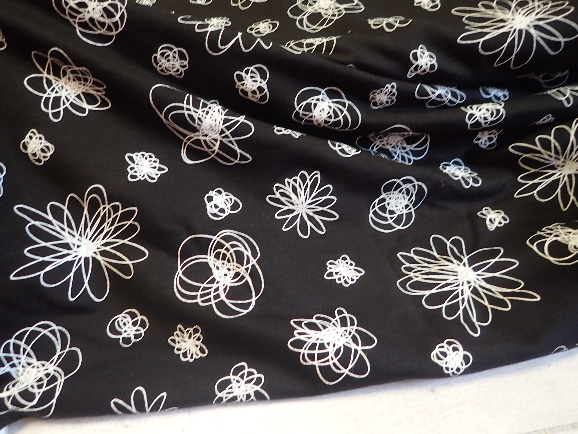 TEPLÁKOVINA - ČERNÁ + KYTIČKY - POČESANÁ