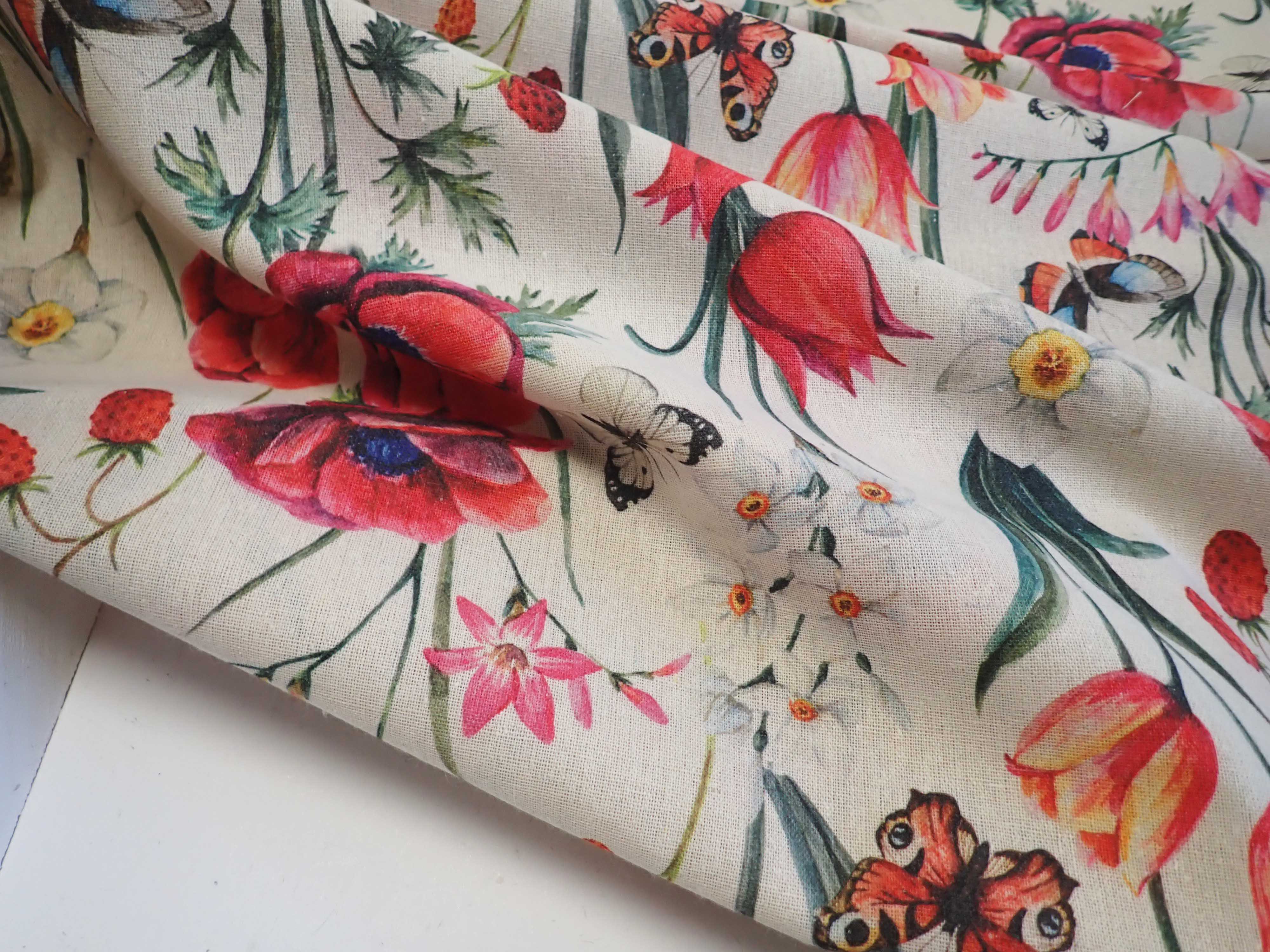 LÁTKA - LEN + PES - FOTOTISK - KVĚTY