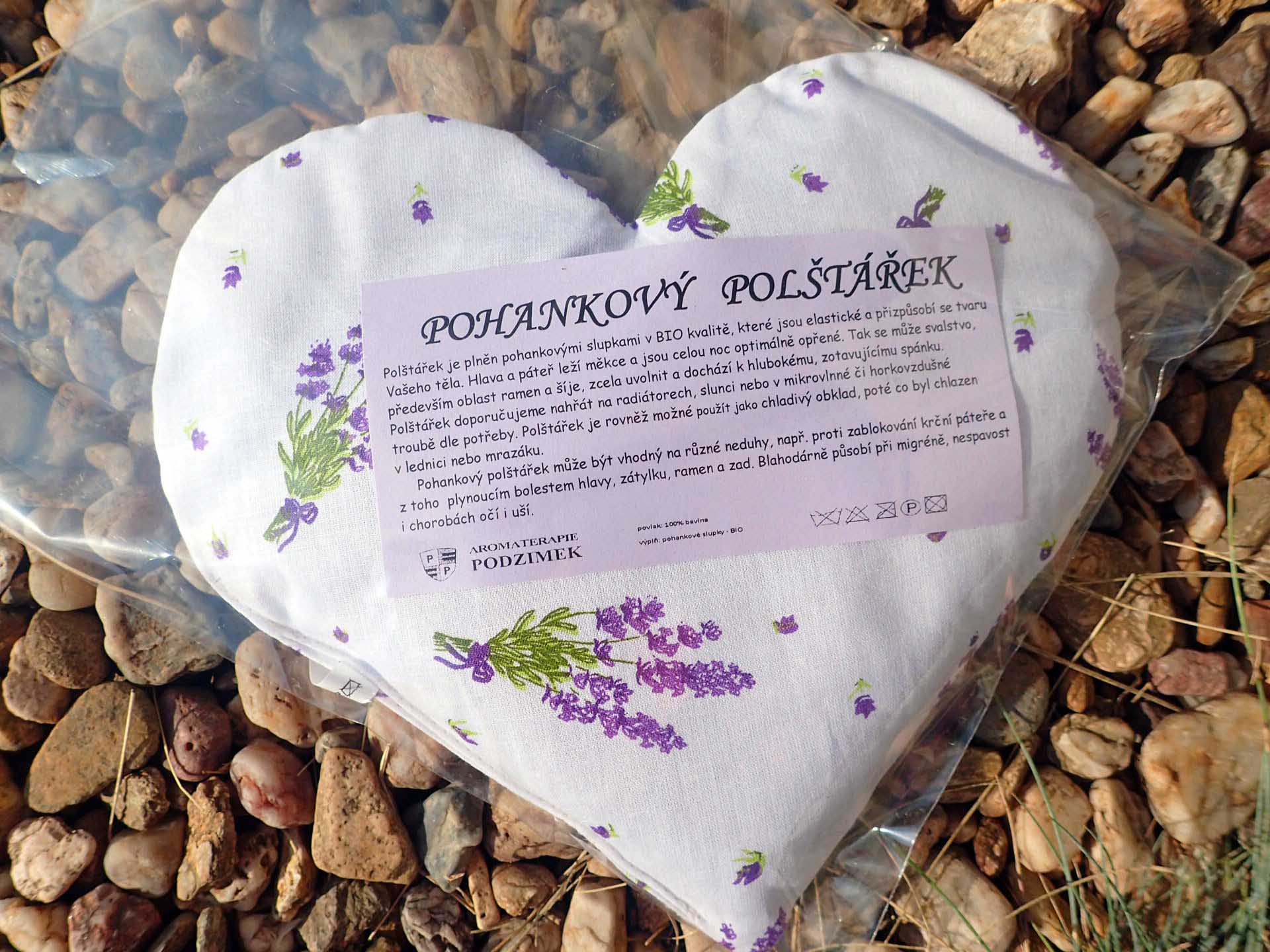 NAHŘÍVACÍ POHANKOVÝ POLŠTÁŘEK - SRDÍČKO - LEVANDULE