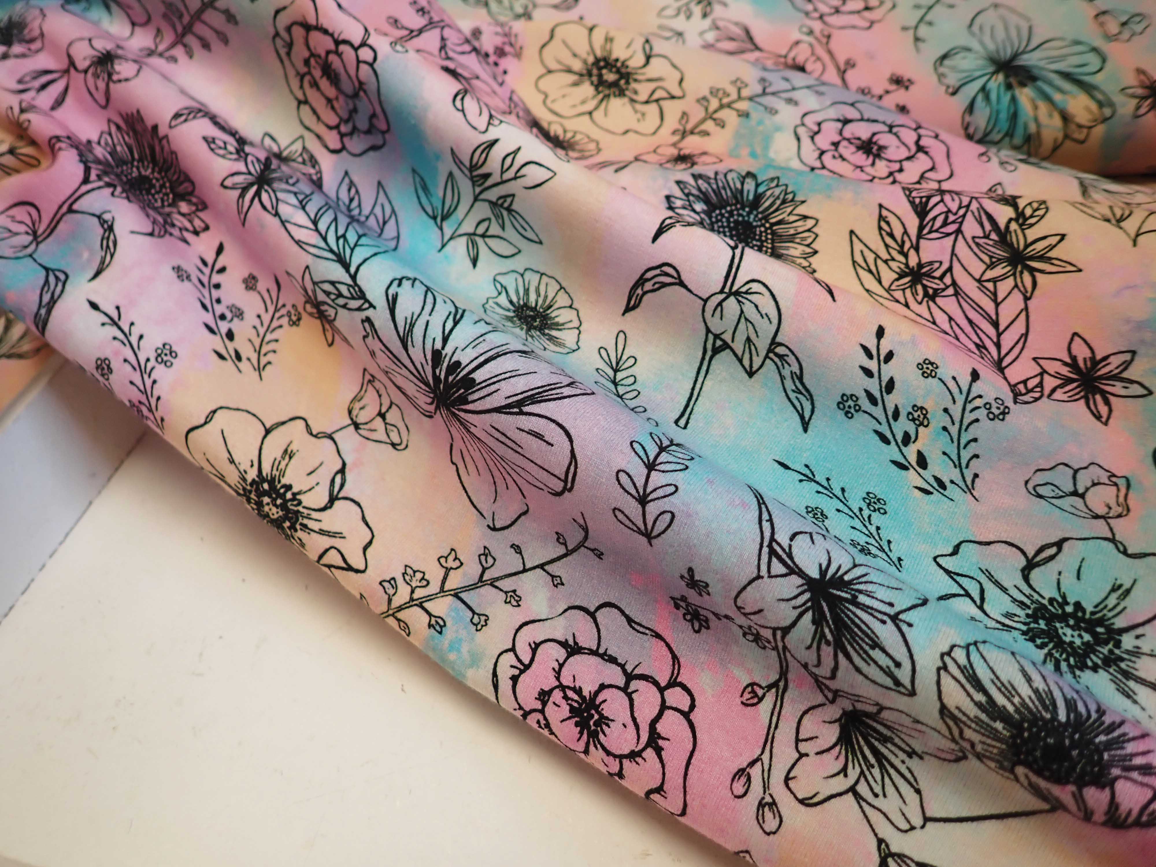 PLETENINA - JERSEY - FOTOTISK - KVĚTY