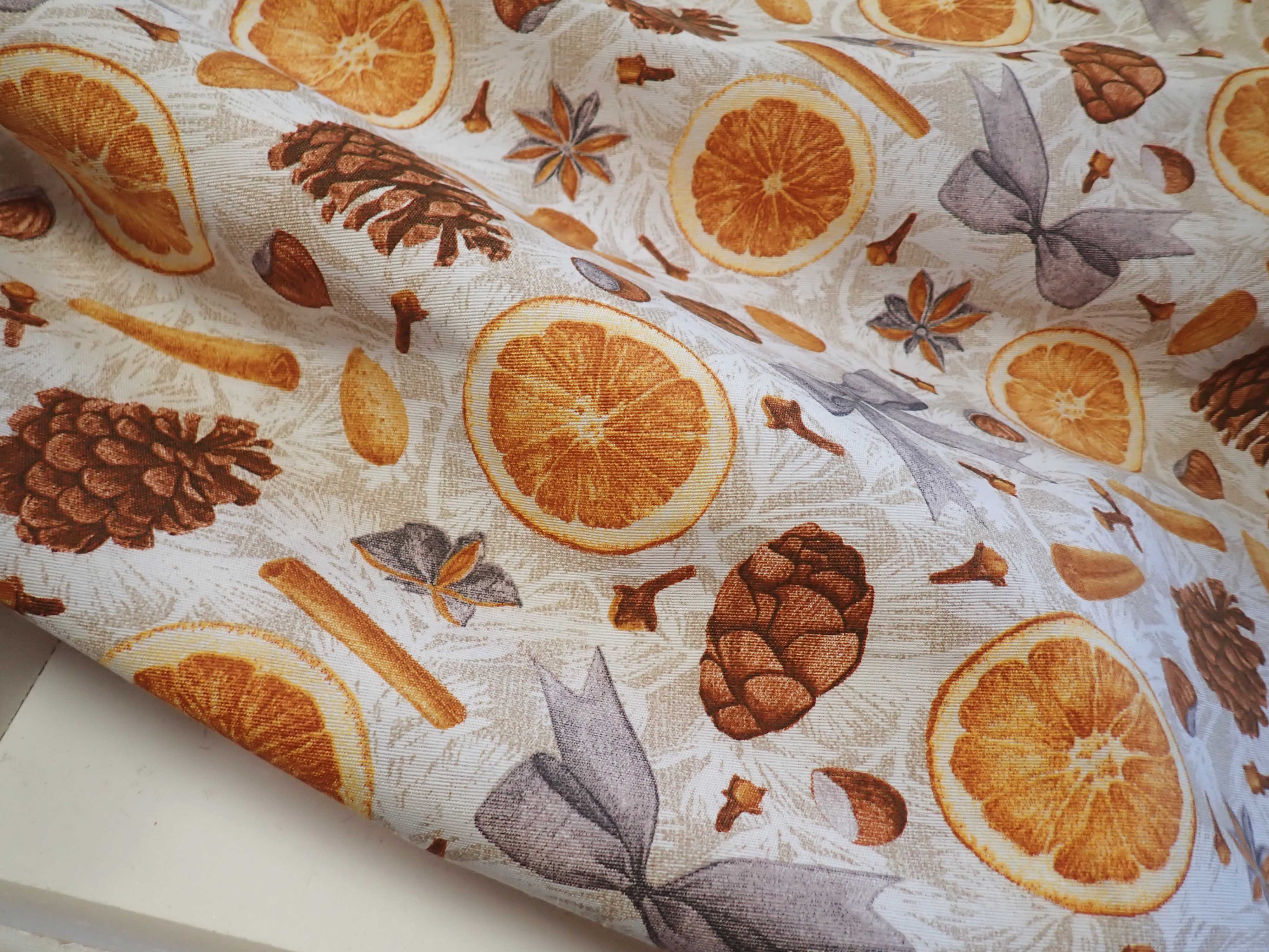 LÁTKA - VÁNOČNÍ - POMERANČ + ŠIŠKY - POTAHOVKA