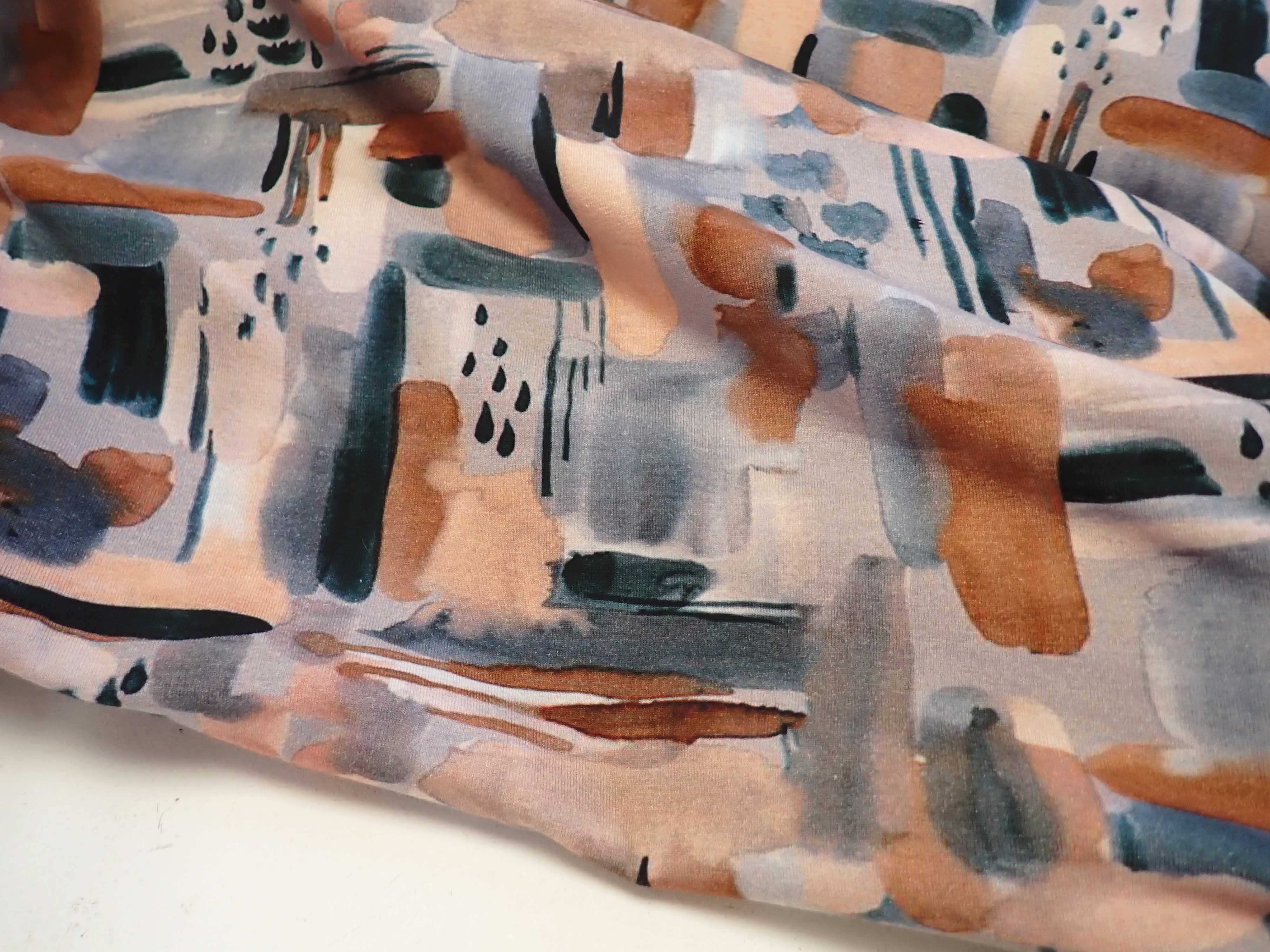 PLETENINA - JERSEY - FOTOTISK - HNĚDÁ + ŠEDÁ