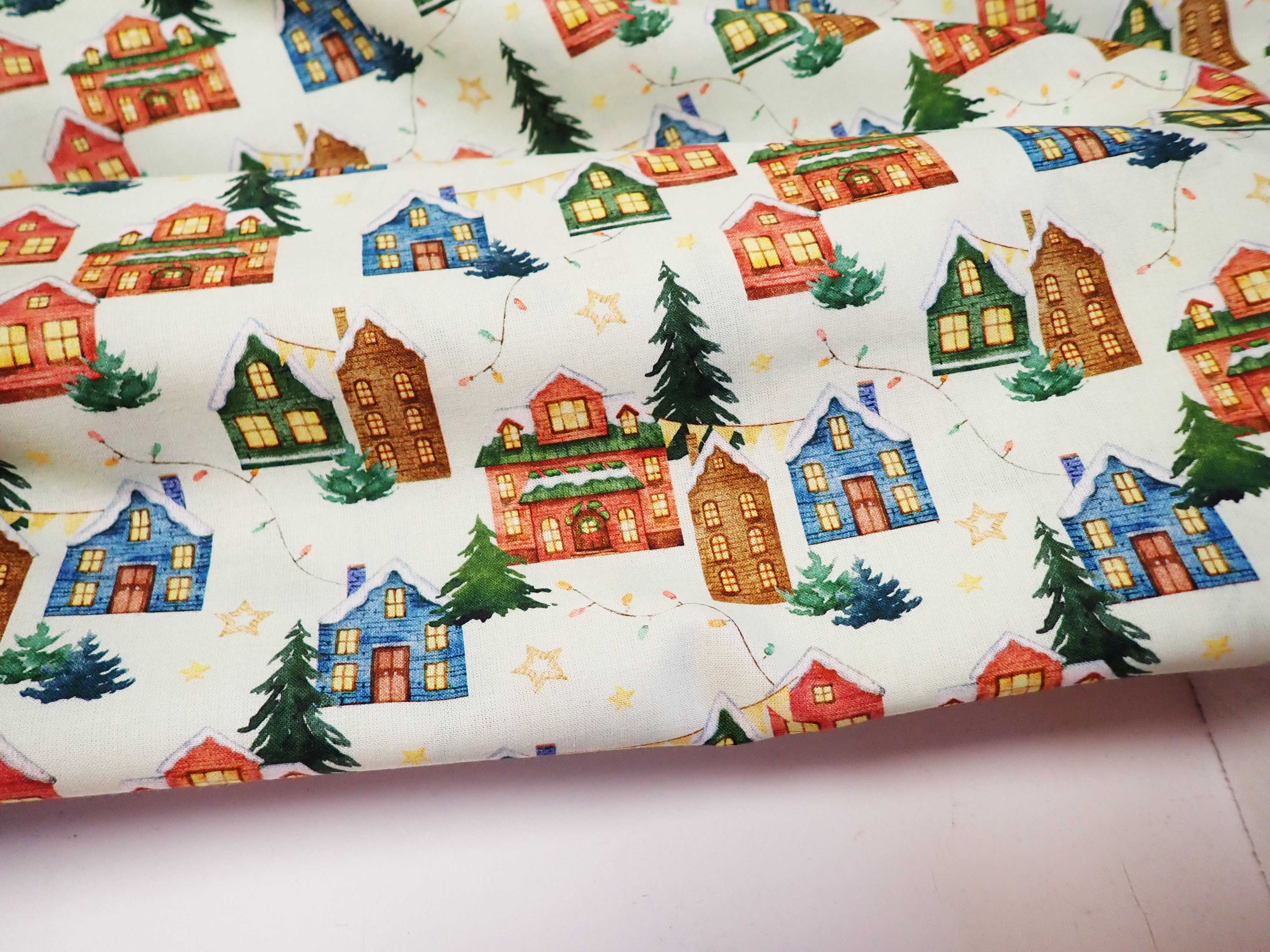 LÁTKA - VÁNOČNÍ - POPELÍN - DOMEČKY