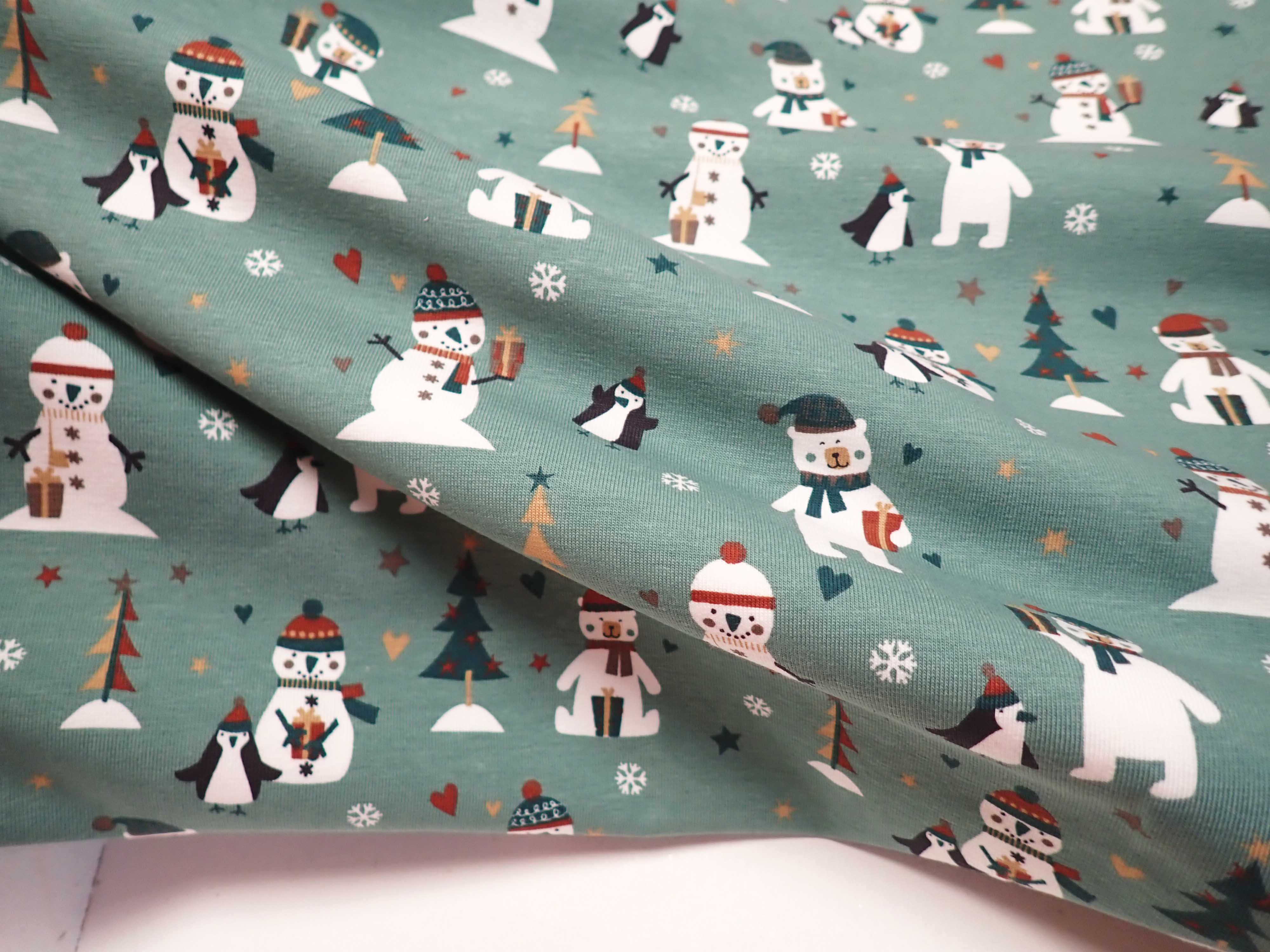 PLETENINA - JERSEY - VÁNOČNÍ - SNĚHULÁK + STROMEČEK