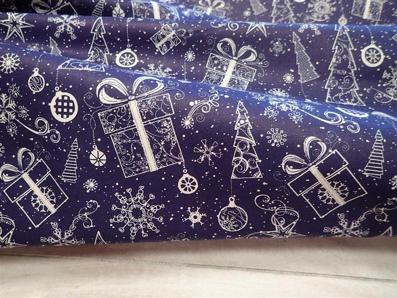 LÁTKA - VÁNOČNÍ - TMAVĚ MODRÁ + DÁREČKY