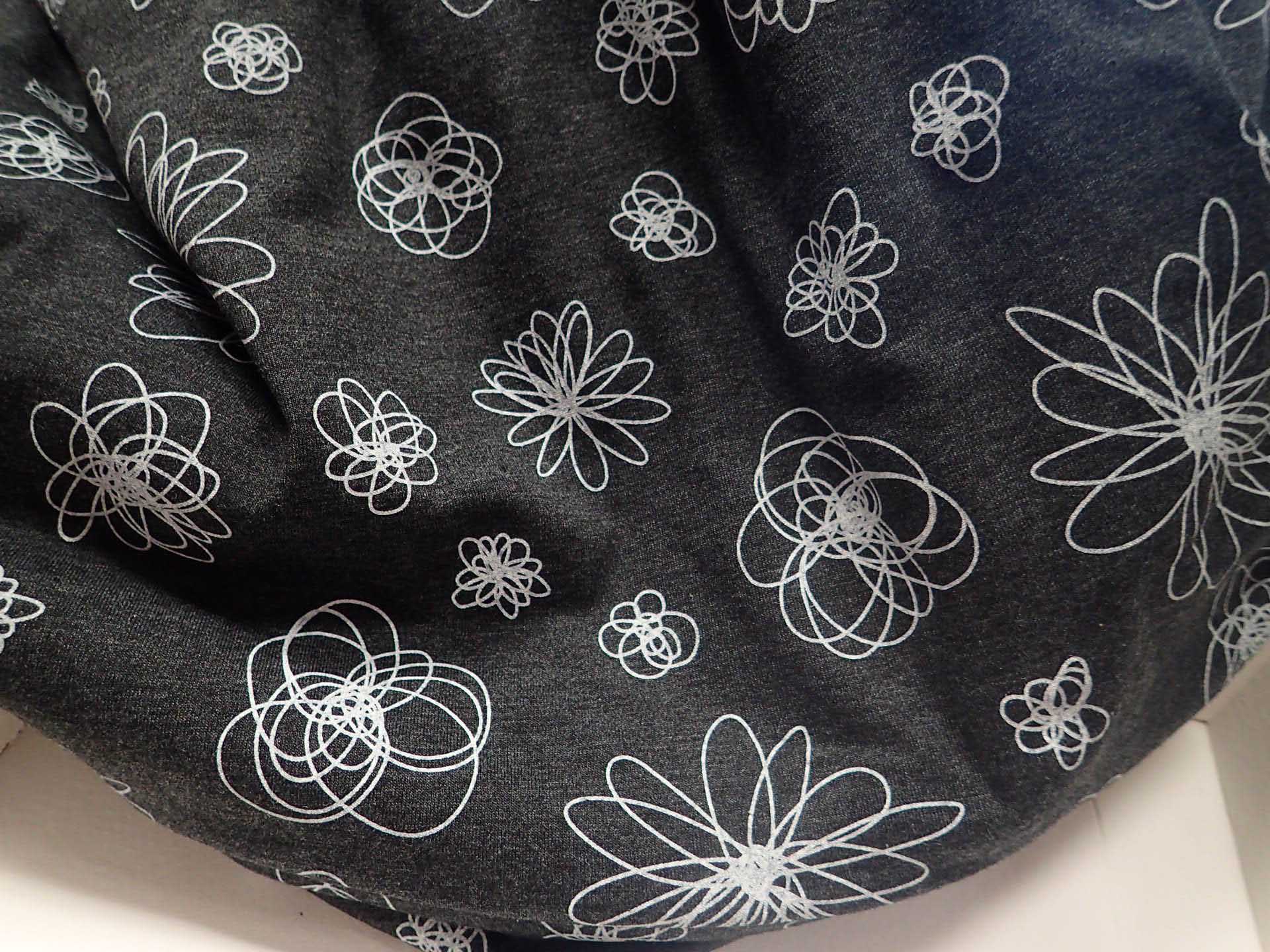 LÁTKA - PLETENINA - JERSEY - ŠEDÝ MELÍR + SPIRÁLY