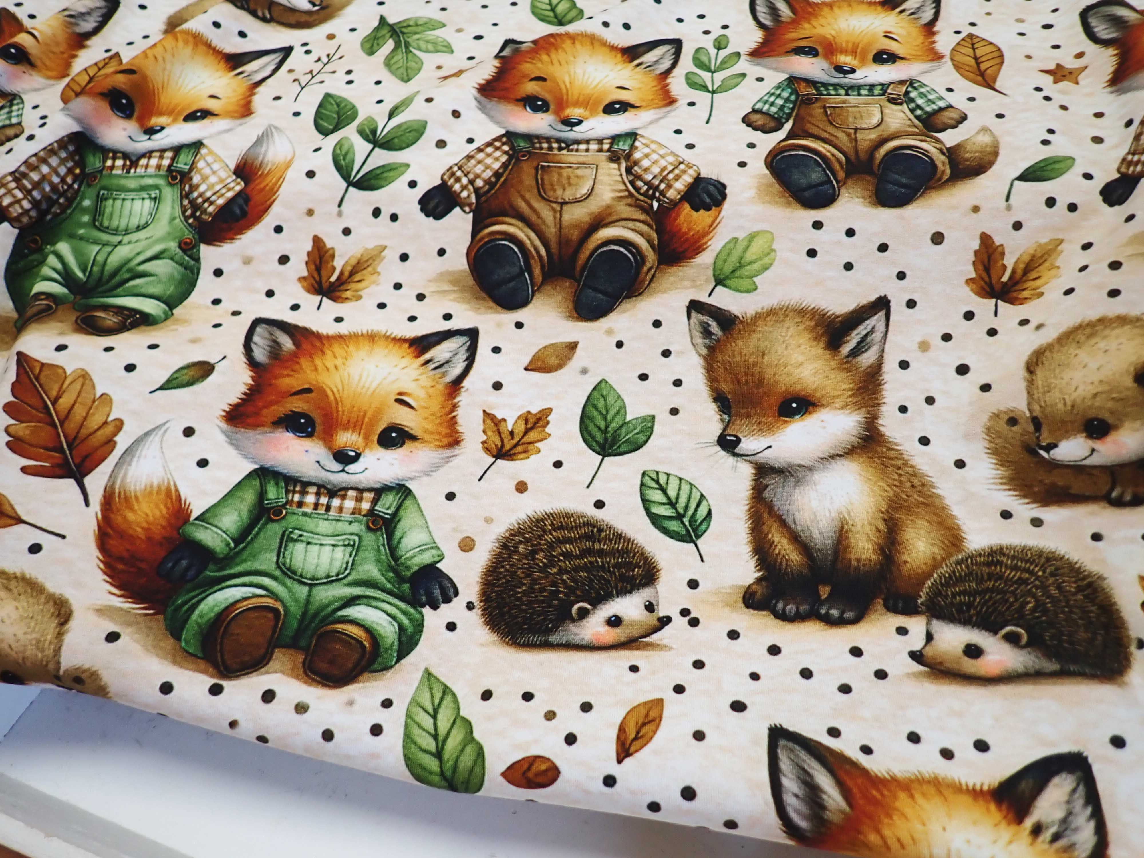 PLETENINA - JERSEY - FOTOTISK - LIŠKY + JEŽCI