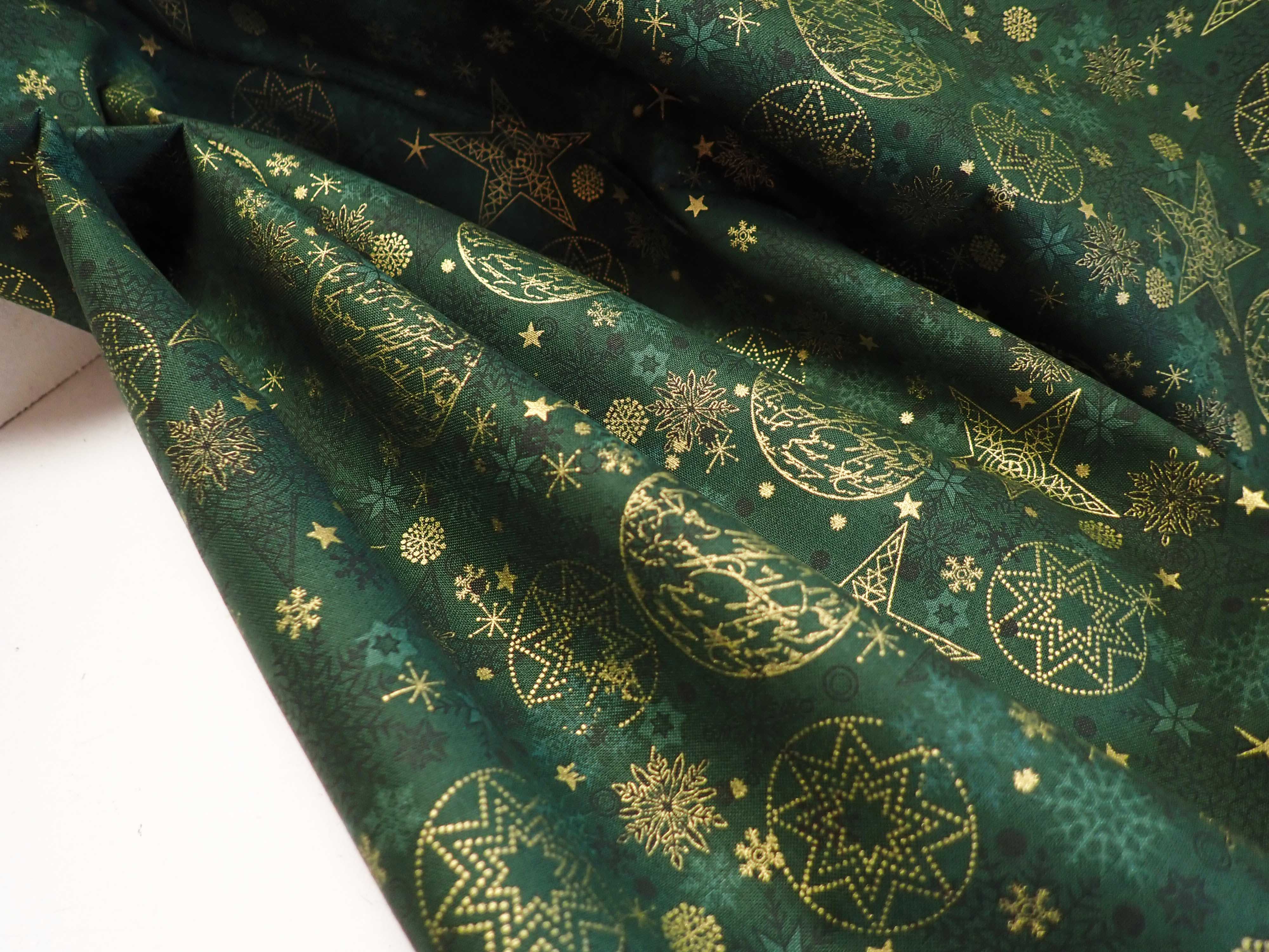 LÁTKA - VÁNOČNÍ - ZELENÁ + ZLATÉ VLOČKY