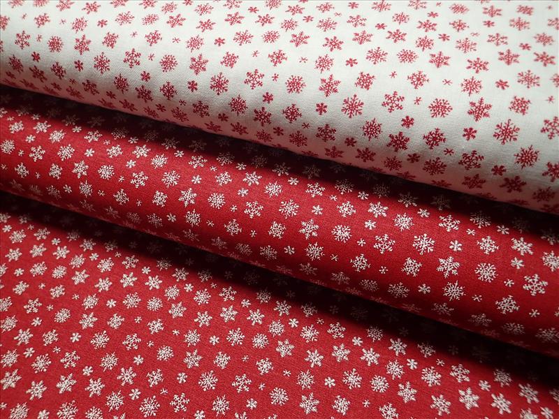 LÁTKA - VÁNOČNÍ - ČERVENÁ + BÍLÉ VLOČKY