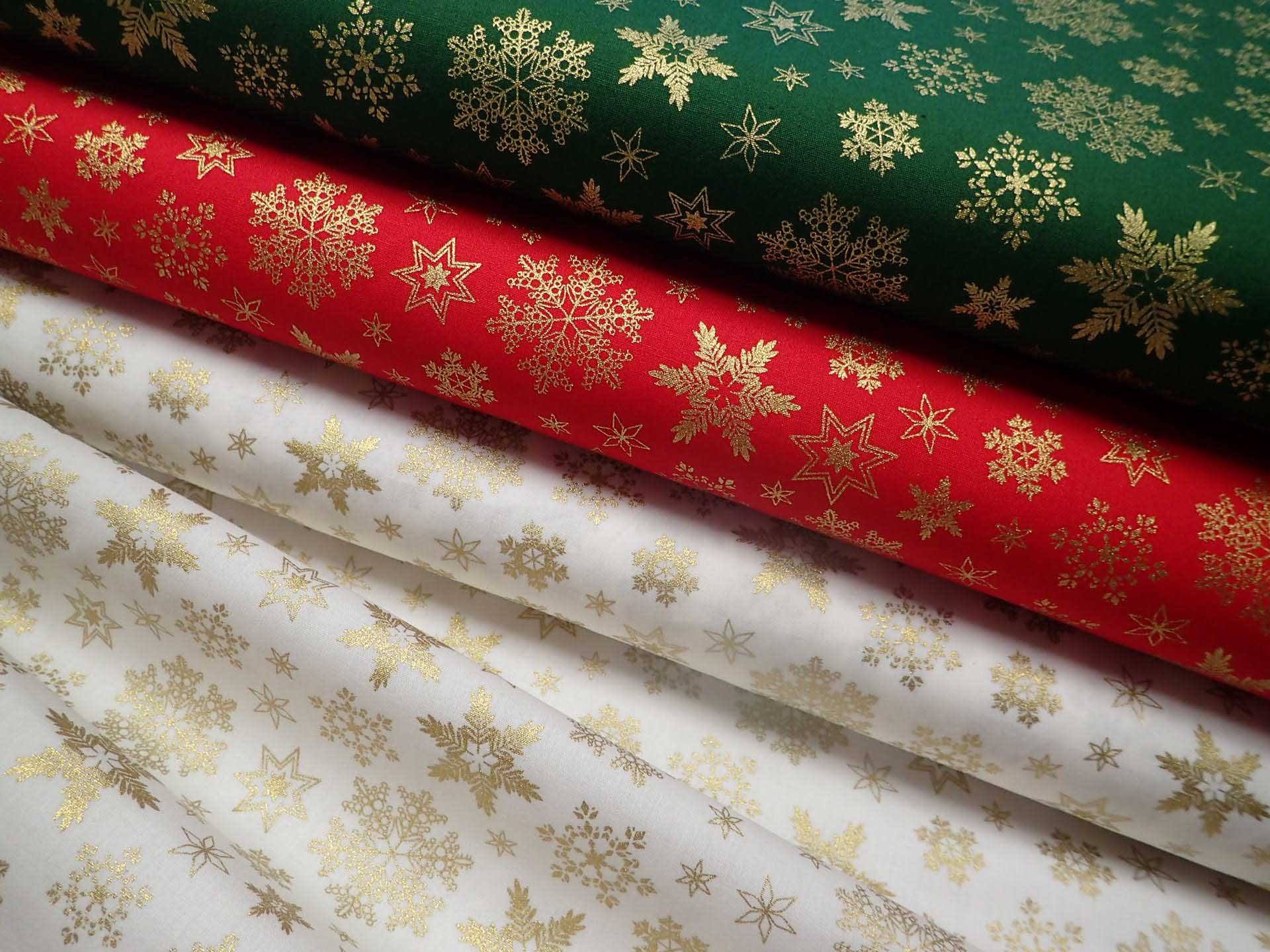 LÁTKA - VÁNOČNÍ - ČERVENÁ + ZLATÉ VLOČKY