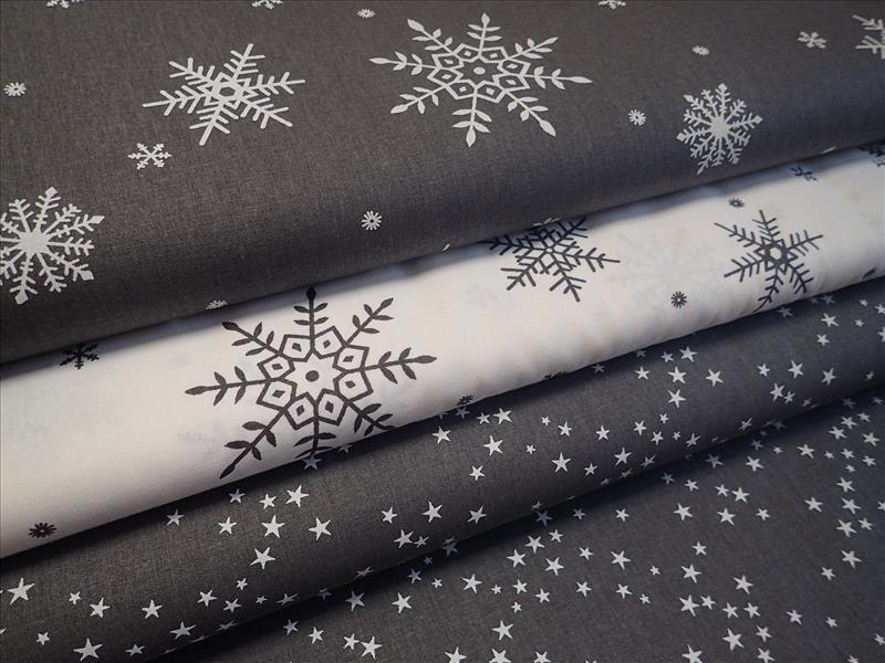 LÁTKA - VÁNOČNÍ - ŠEDÁ + DROBNÉ BÍLÉ HVĚZDIČKY