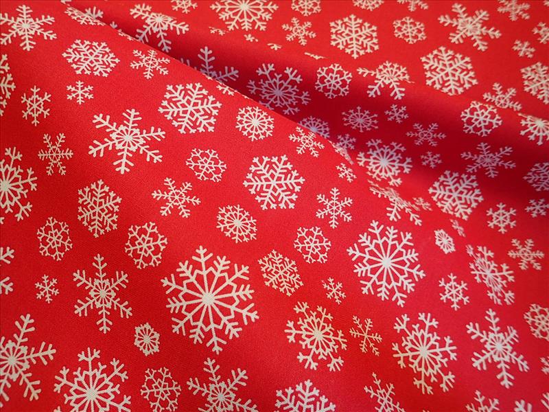 LÁTKA - VÁNOČNÍ - ČERVENÁ + BÍLÉ VLOČKY