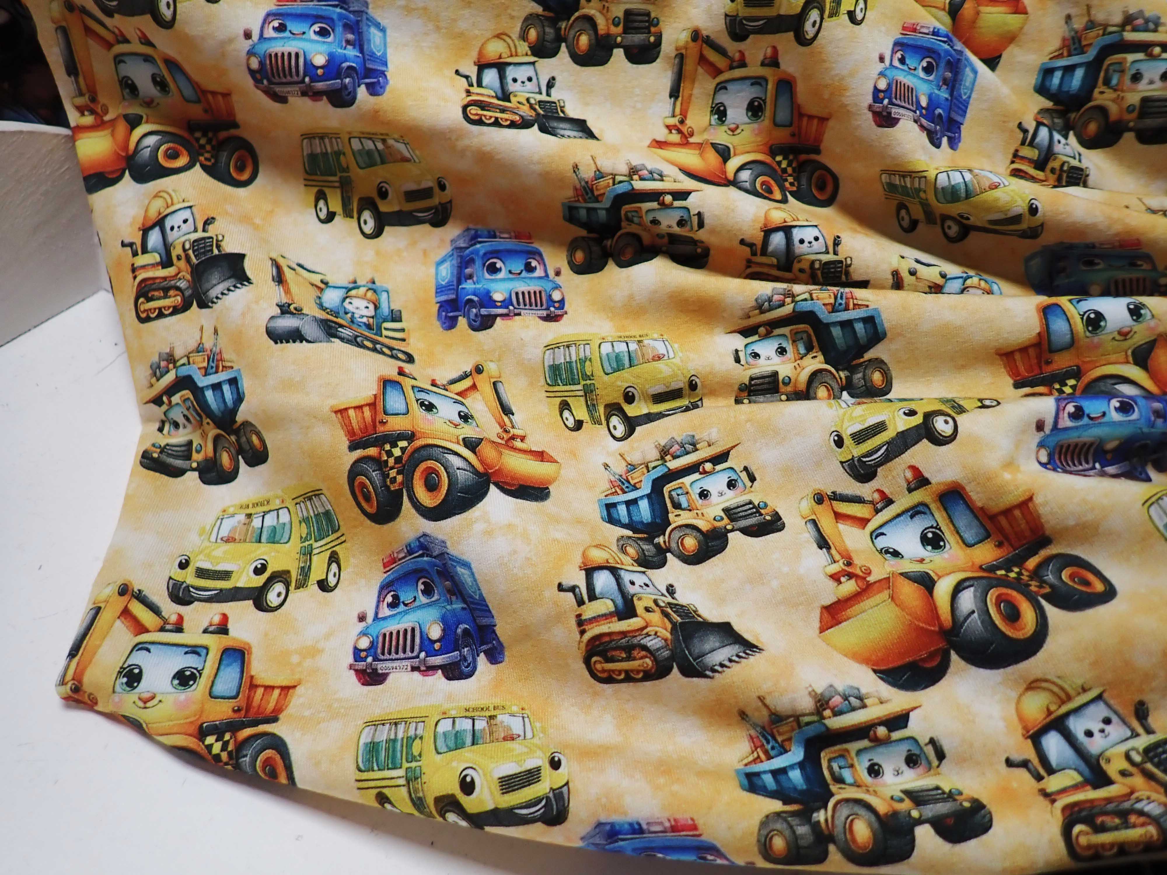 TEPLÁKOVINA - FOTOTISK - BAGR + NÁKLAĎÁK + AUTOBUS