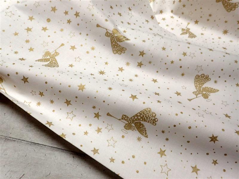 LÁTKA - VÁNOČNÍ - ZLATÉ HVĚZDIČKY + ANDÍLCI