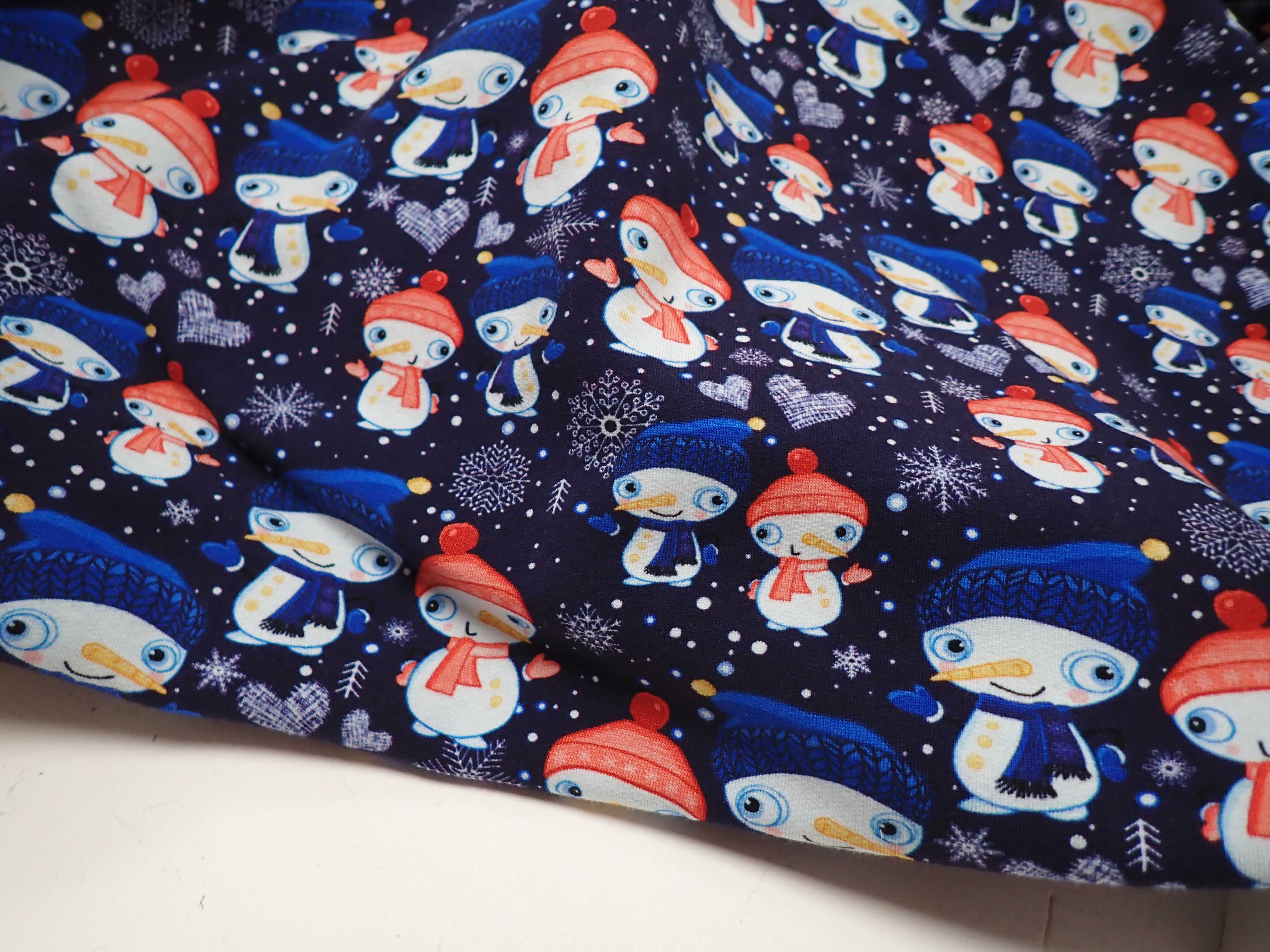 LÁTKA - TEPLÁKOVINA - FOTOTISK - SNĚHULÁCI + VLOČKY - VÁNOČNÍ