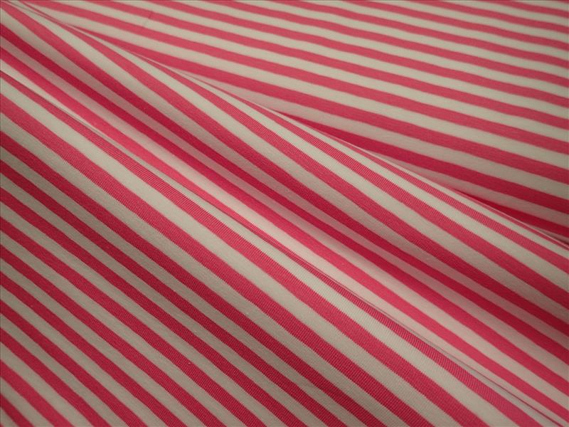 PLETENINA - JERSEY - PROUŽKY - SYTĚ RŮŽOVÁ + BÍLÁ