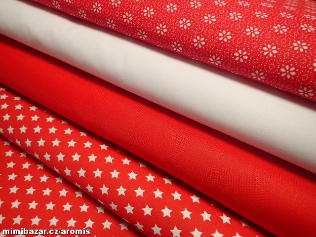 LÁTKA  - ČERVENÁ + BÍLÉ HVĚZDIČKY